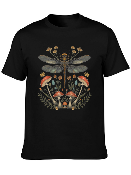 Dragonfly & Mushroom Graphic Tee - Nature Inspired Print