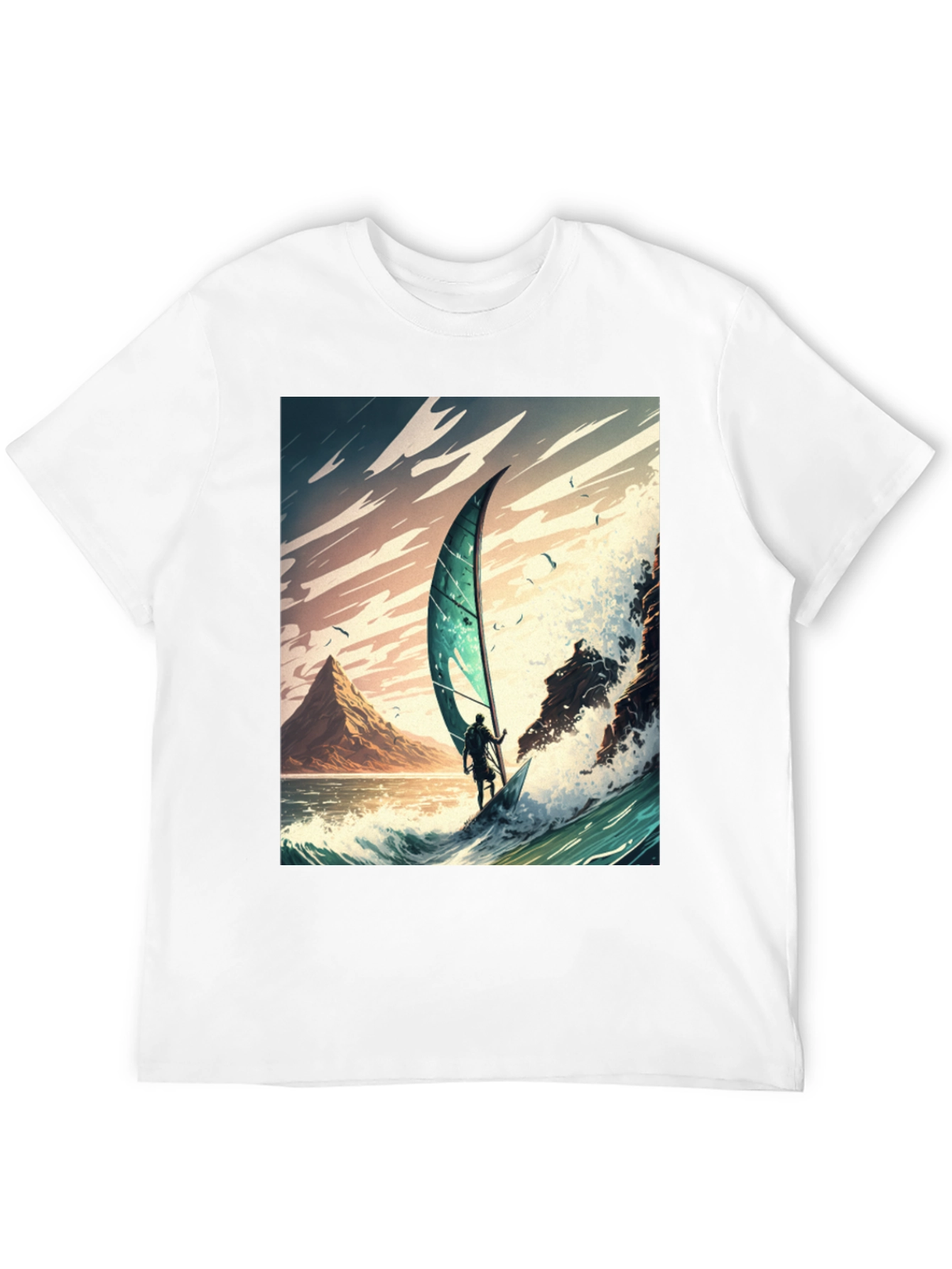Windsurfing Wave Art Graphic Tee - Black