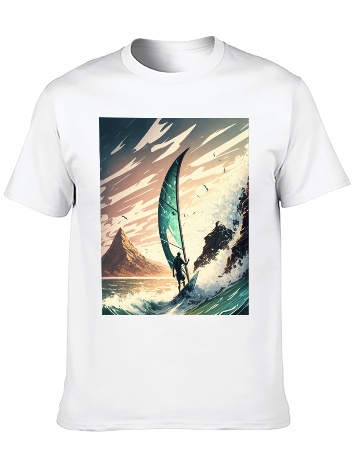 Windsurfing Wave Art Graphic Tee - Black