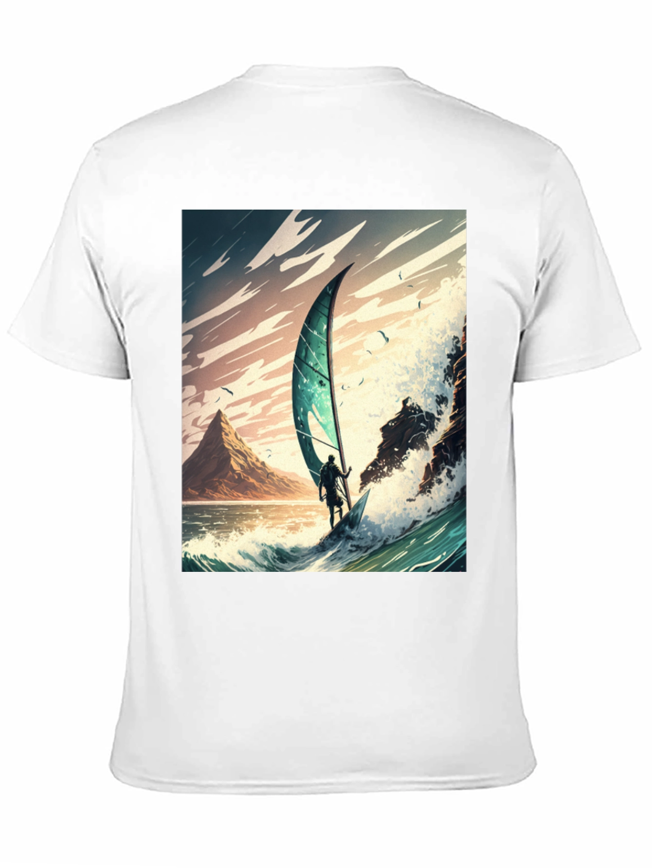 Windsurfing Wave Art Graphic Tee - Black