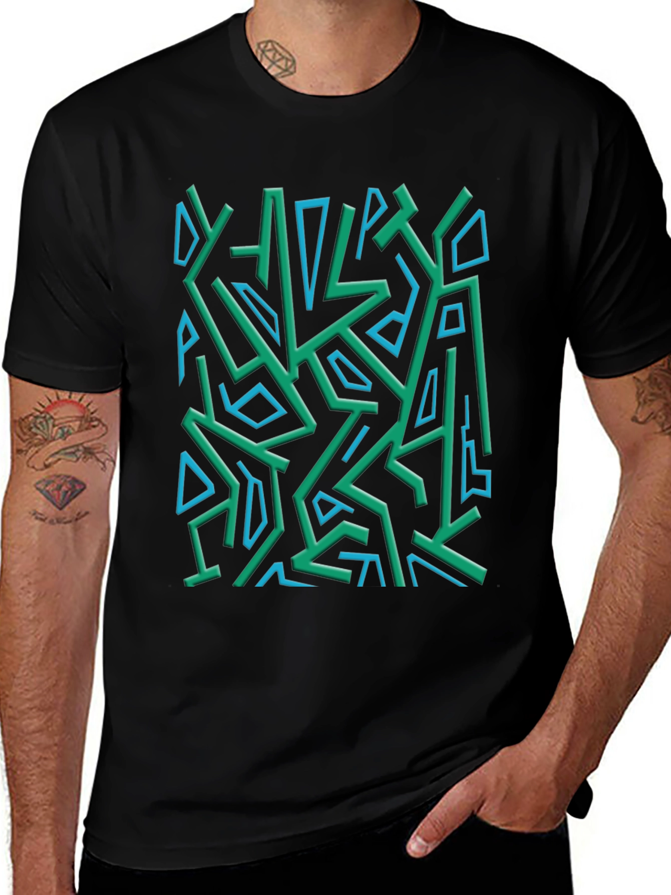 Abstract Geometric Print Crew Neck Tee