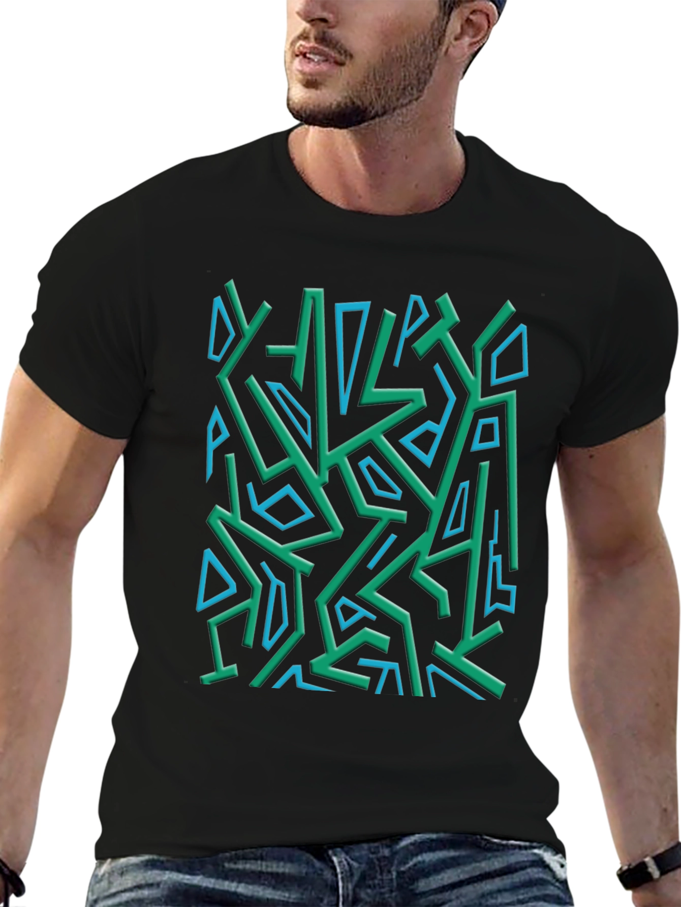 Abstract Geometric Print Crew Neck Tee