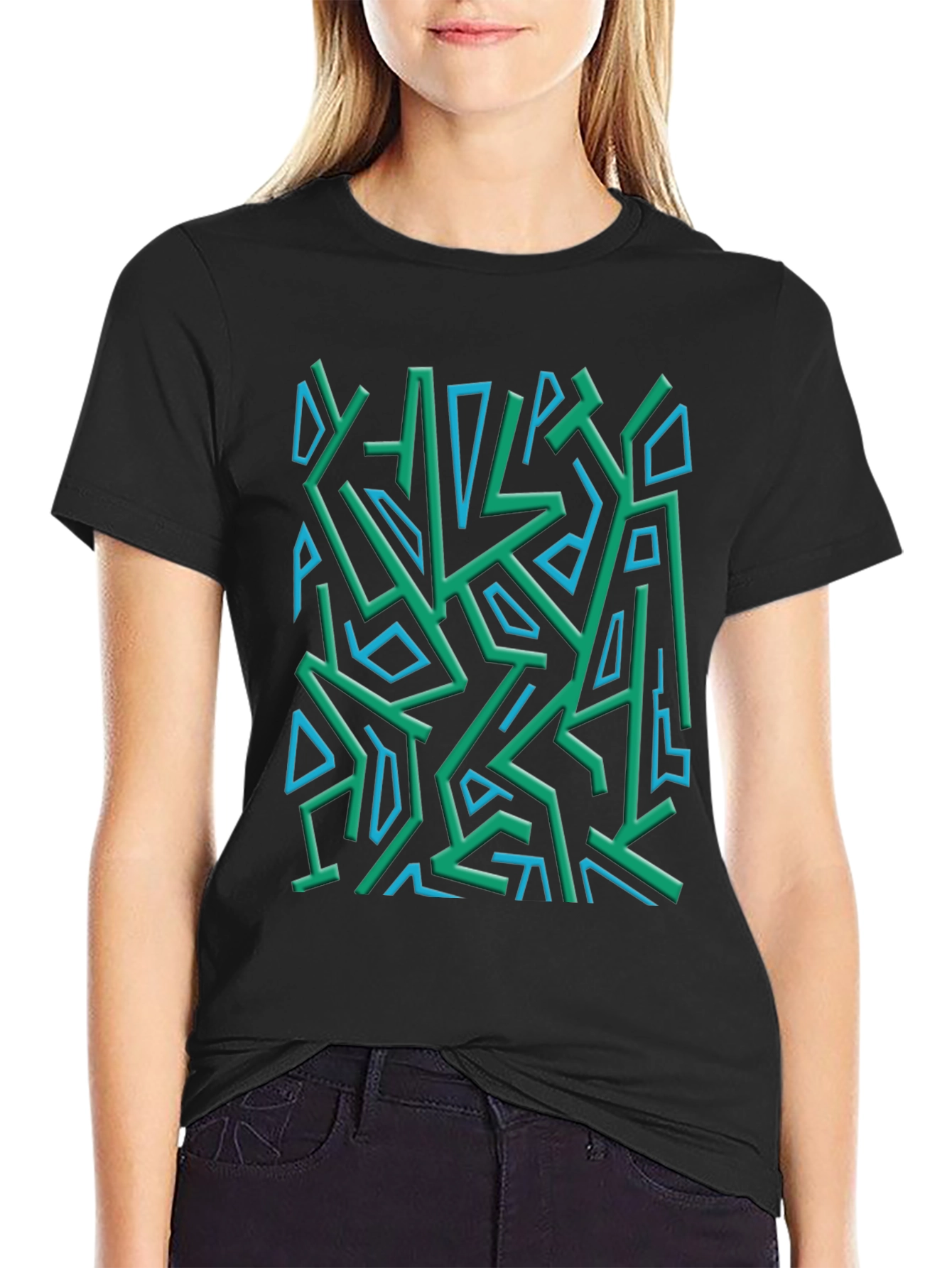 Abstract Geometric Print Crew Neck Tee