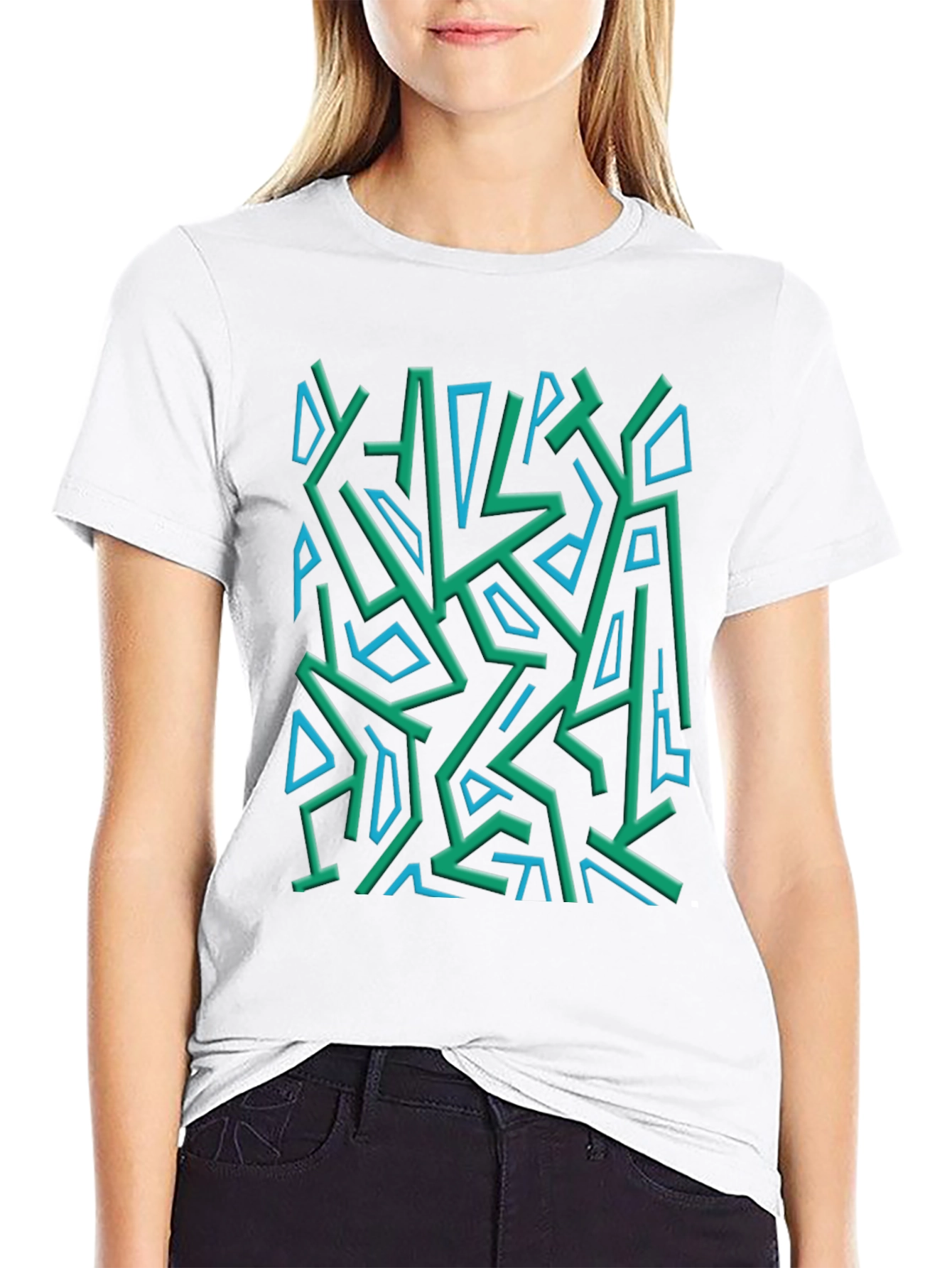 Abstract Geometric Print Crew Neck Tee