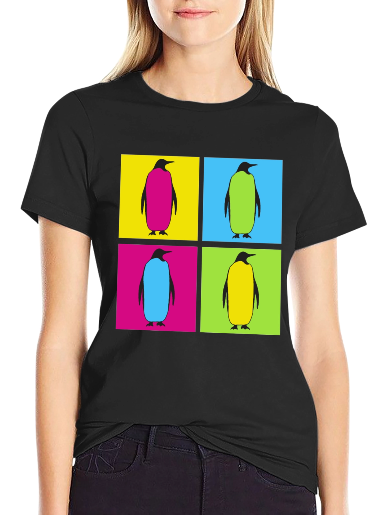 Penguin Pop Art Graphic T-Shirt - Black