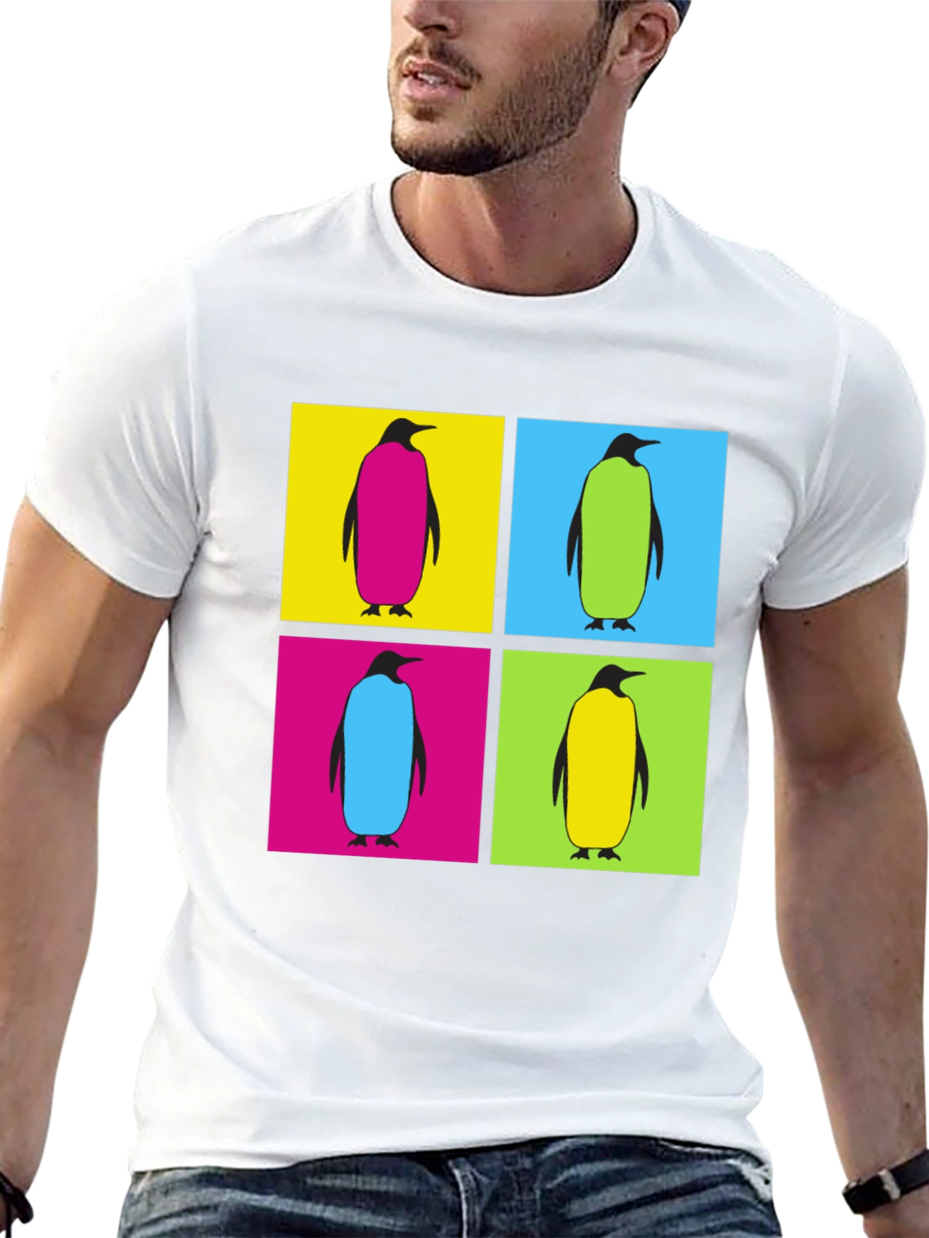 Penguin Pop Art Graphic T-Shirt - Black