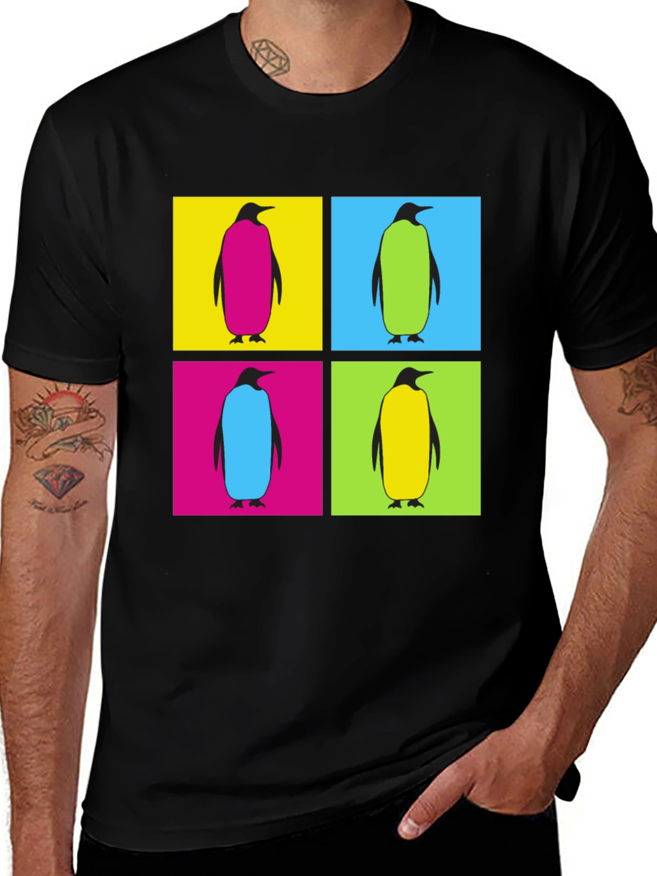 Penguin Pop Art Graphic T-Shirt - Black