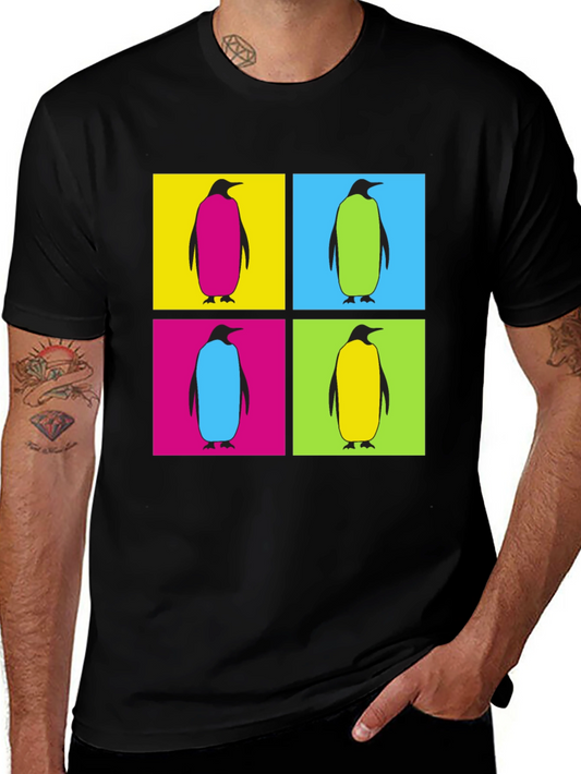 Penguin Pop Art Graphic T-Shirt - Black