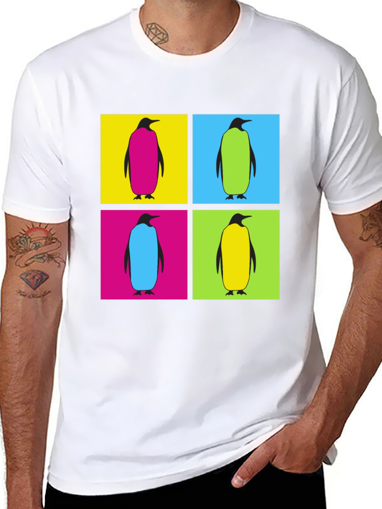 Penguin Pop Art Graphic T-Shirt - Black
