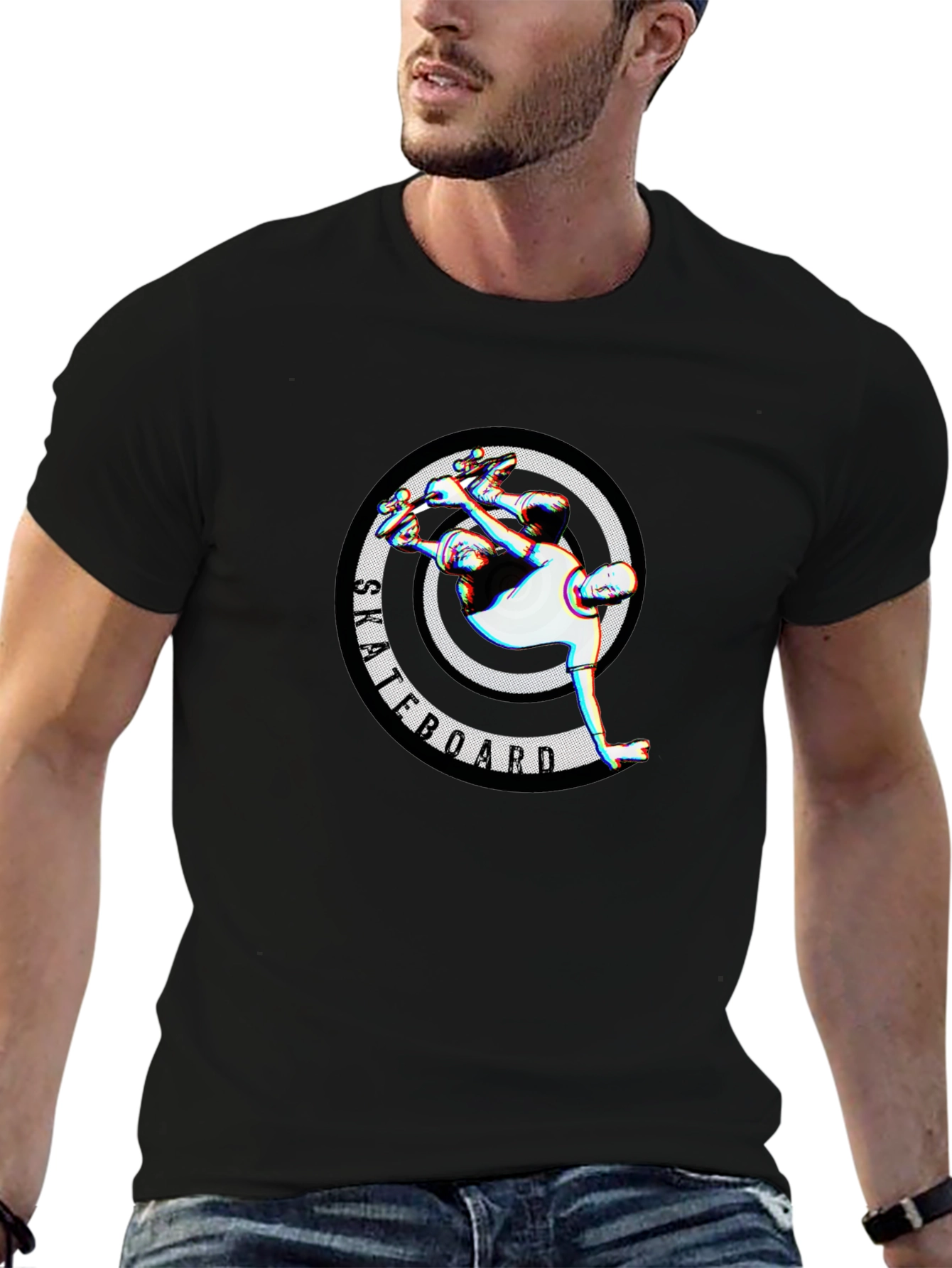 Skateboarder Graphic Tee - Stylish Black T-Shirt