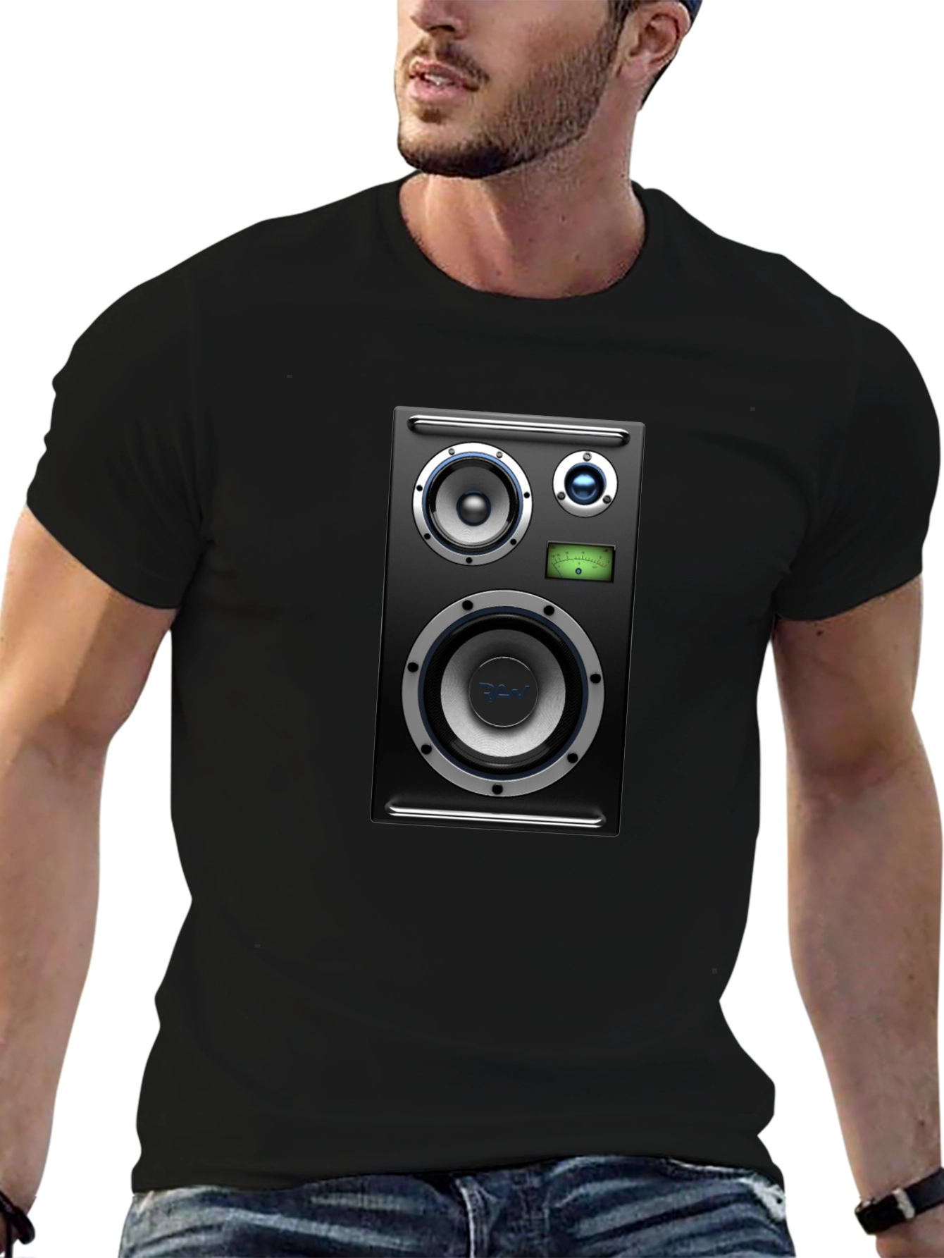 Speaker Graphic Tee - Black Cotton T-Shirt