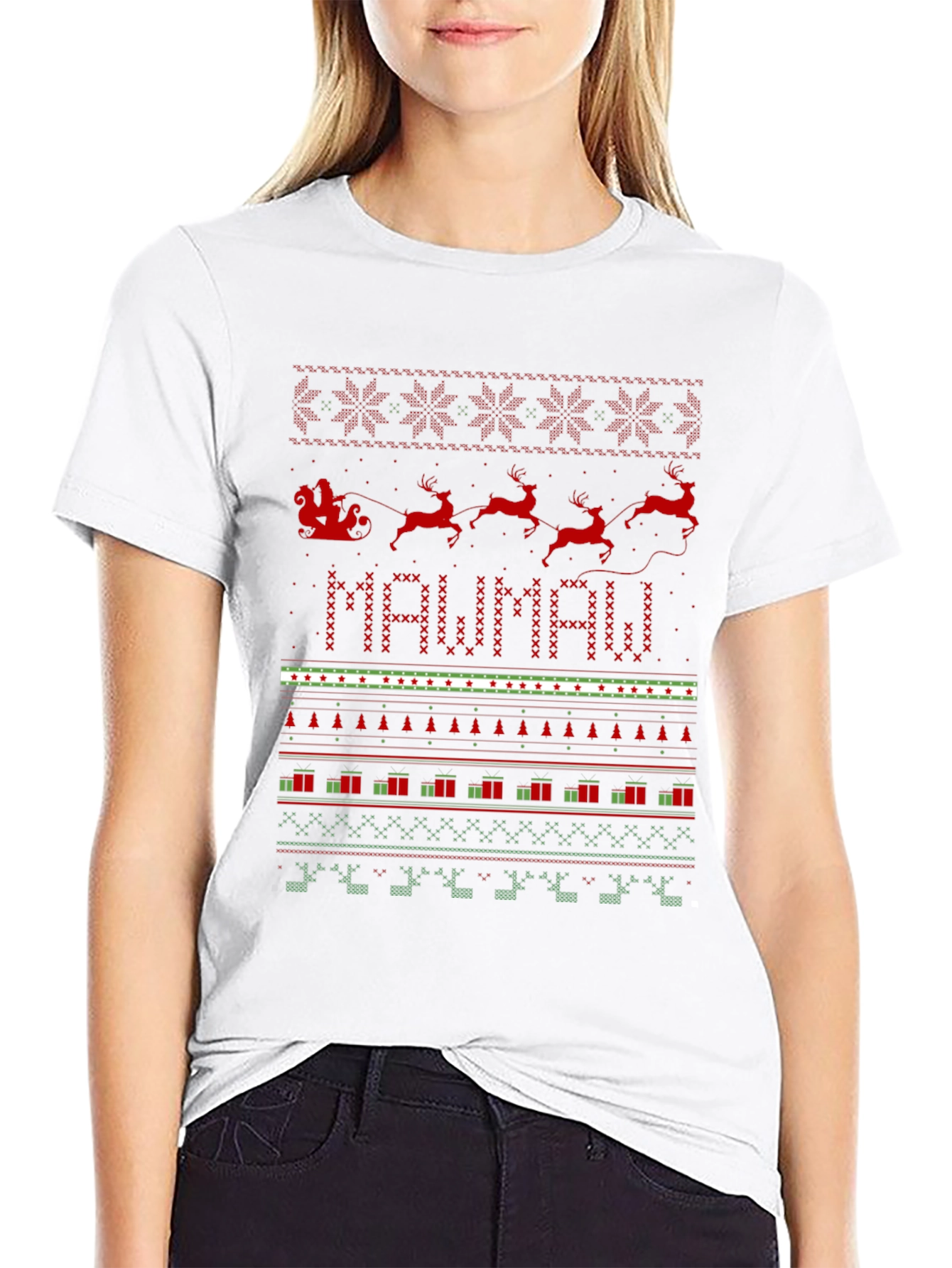 Festive MAWMAW Christmas Sweater Pattern T-Shirt