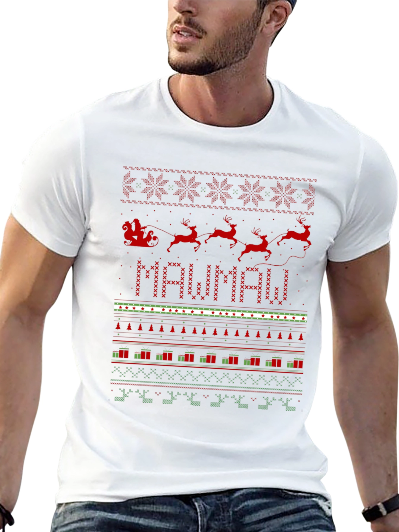 Festive MAWMAW Christmas Sweater Pattern T-Shirt