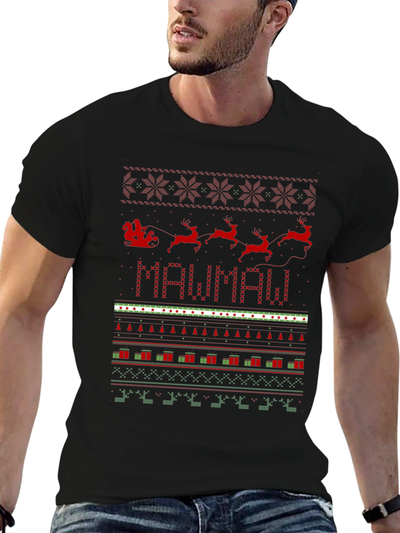 Festive MAWMAW Christmas Sweater Pattern T-Shirt