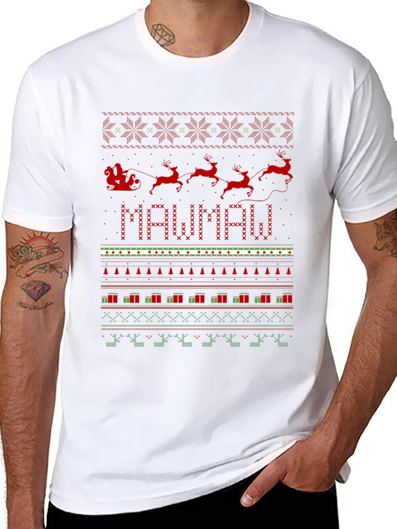 Festive MAWMAW Christmas Sweater Pattern T-Shirt