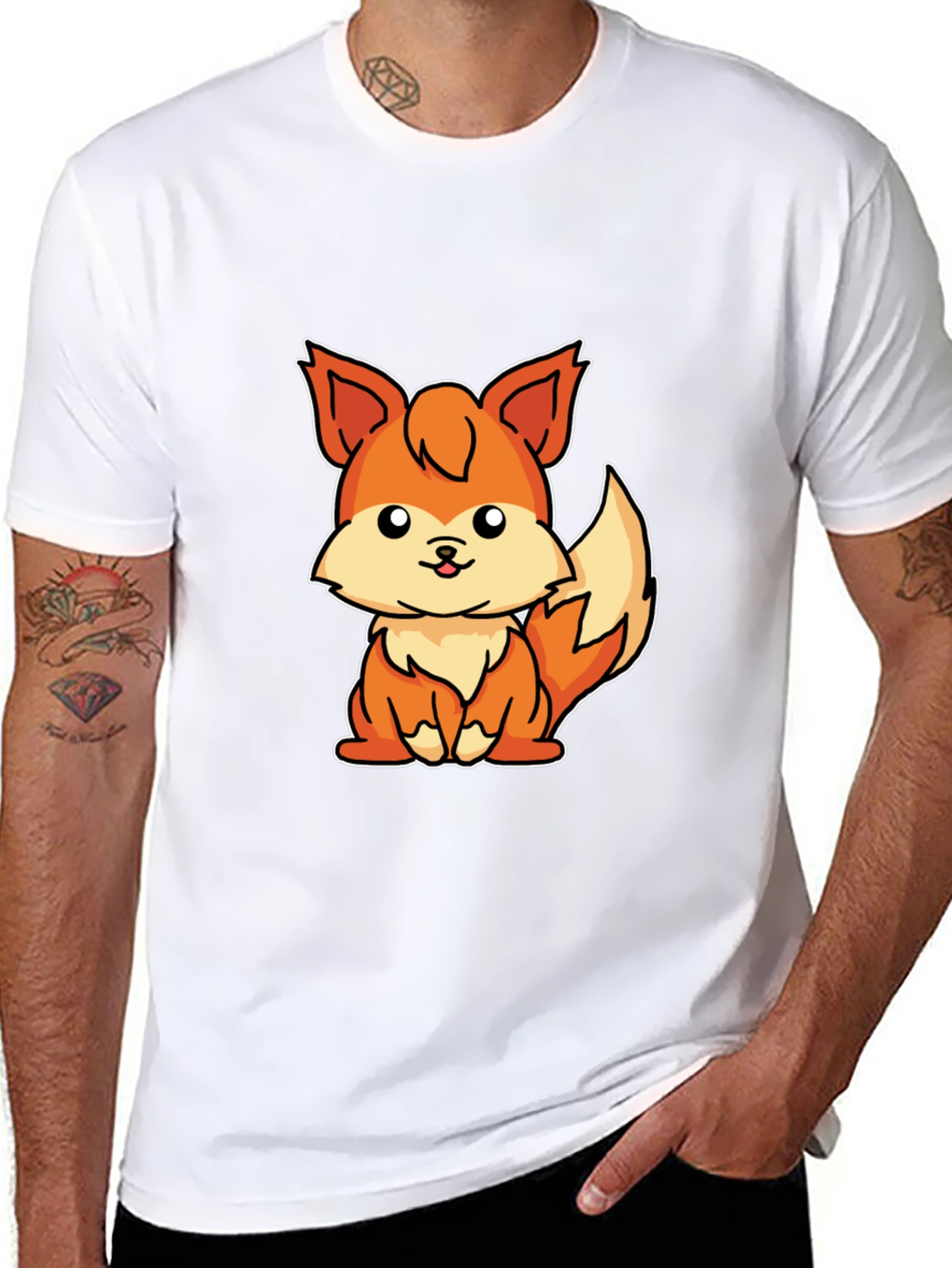 Cute Cartoon Fox Graphic T-Shirt - Unisex Black Tee