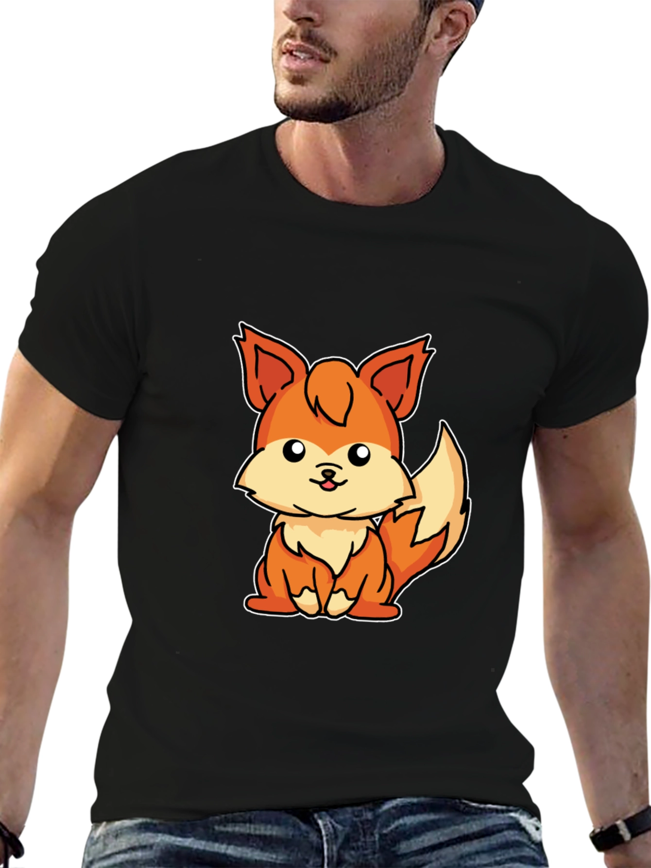 Cute Cartoon Fox Graphic T-Shirt - Unisex Black Tee