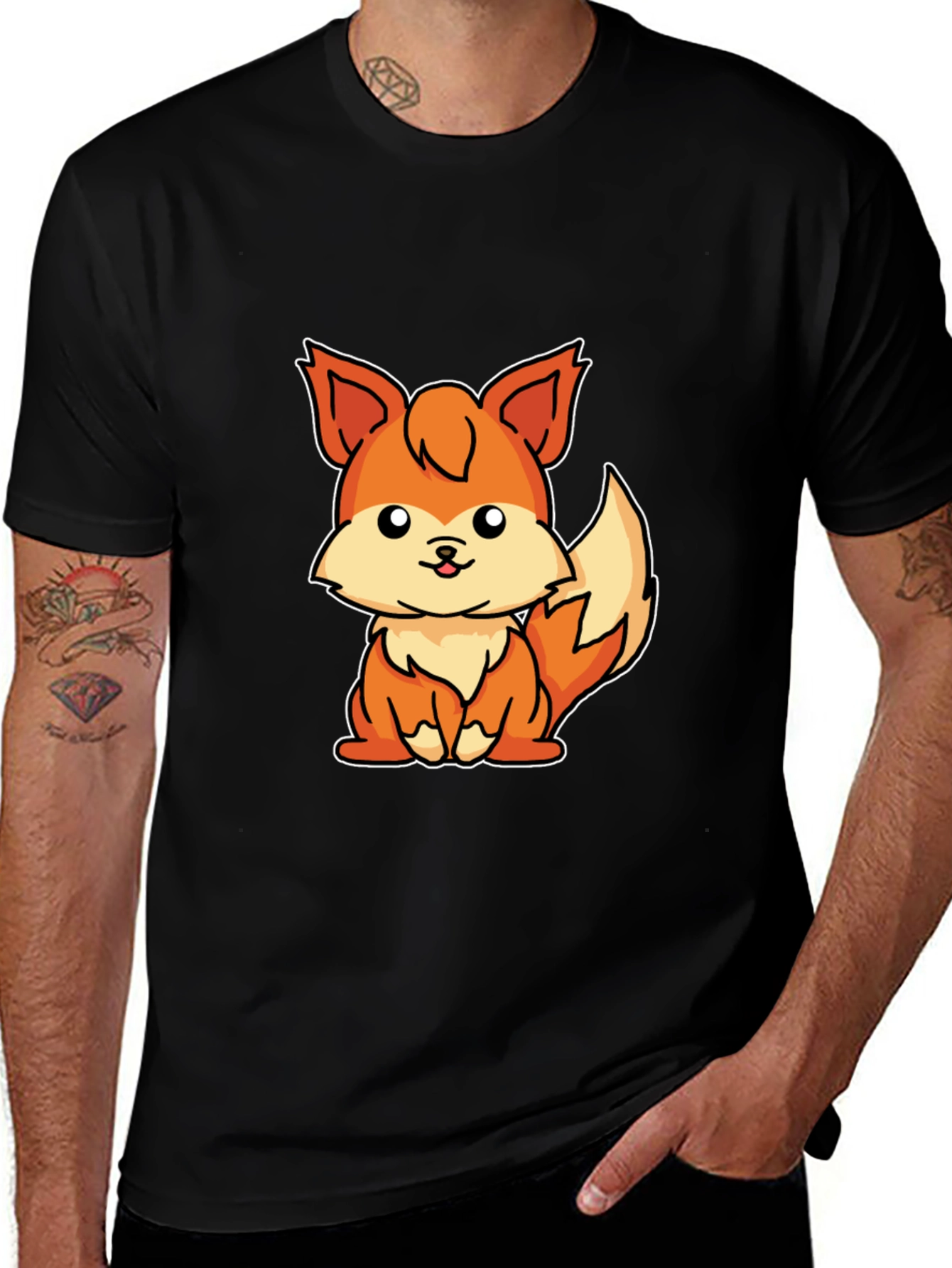 Cute Cartoon Fox Graphic T-Shirt - Unisex Black Tee