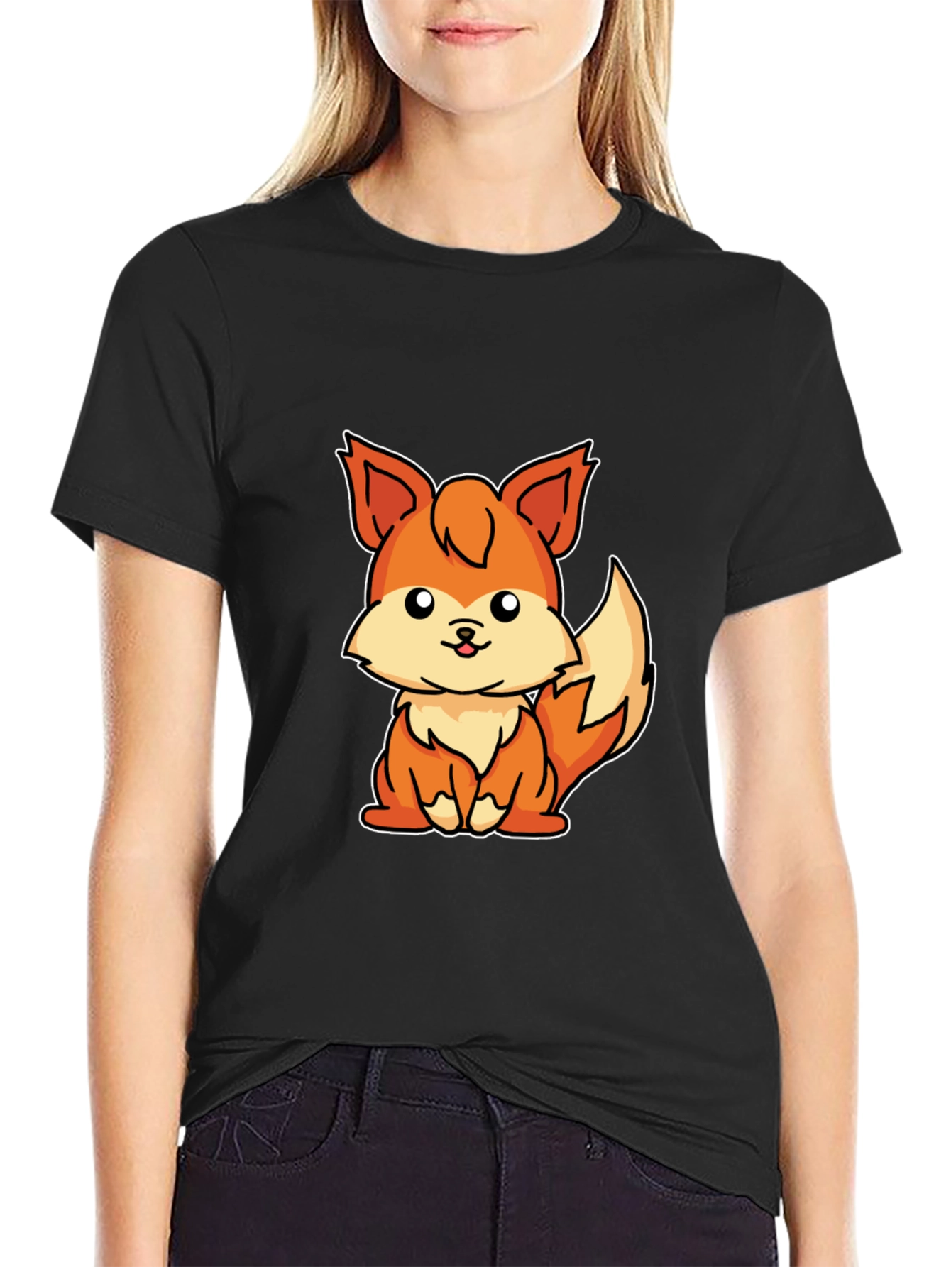 Cute Cartoon Fox Graphic T-Shirt - Unisex Black Tee