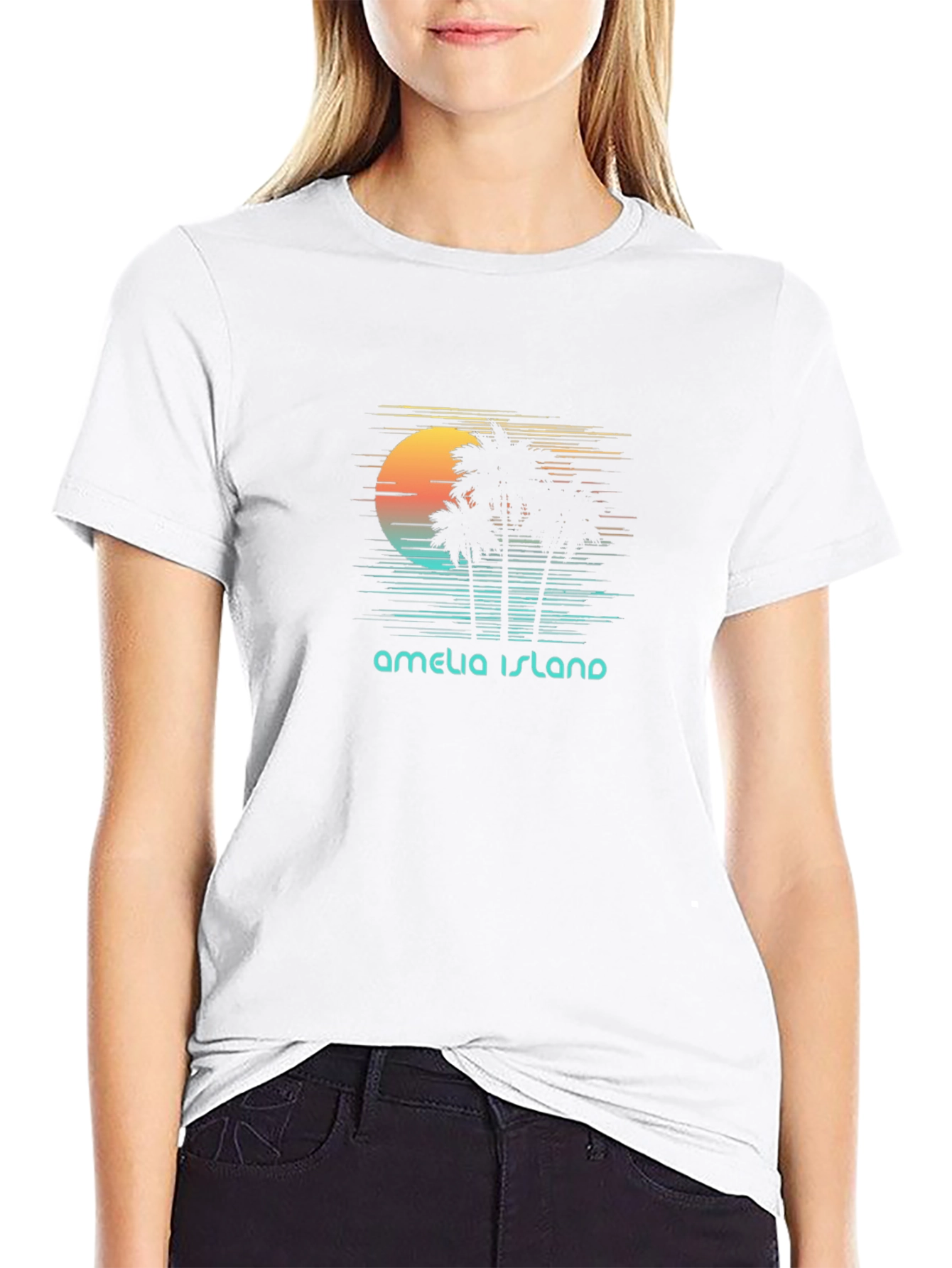 Amelia Island Retro Sunset Palm Tree T-Shirt