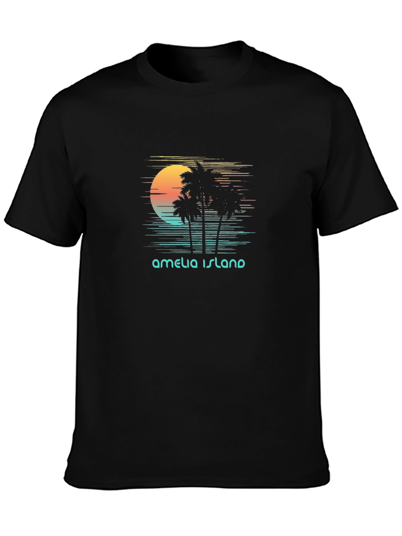 Amelia Island Retro Sunset Palm Tree T-Shirt