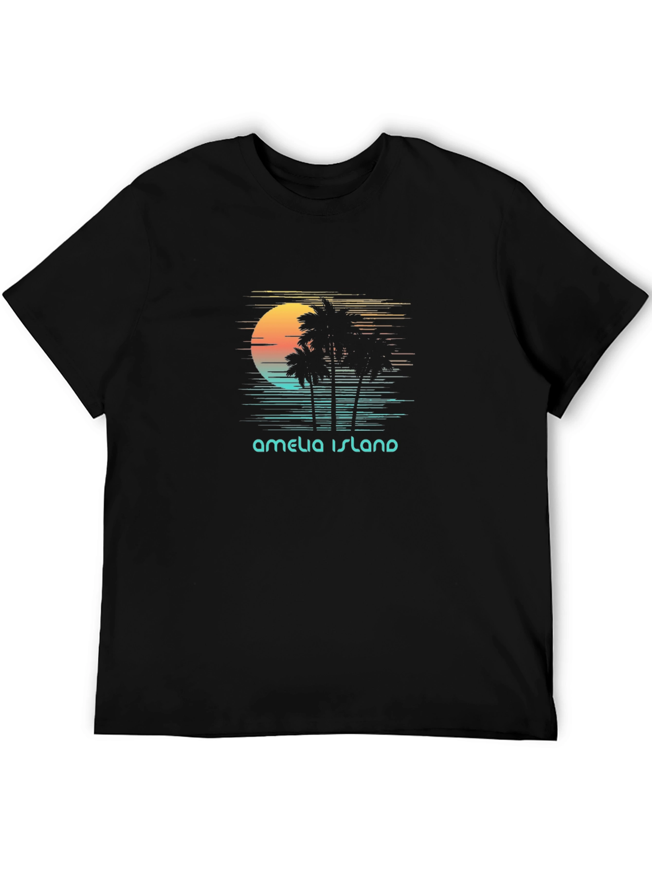 Amelia Island Retro Sunset Palm Tree T-Shirt