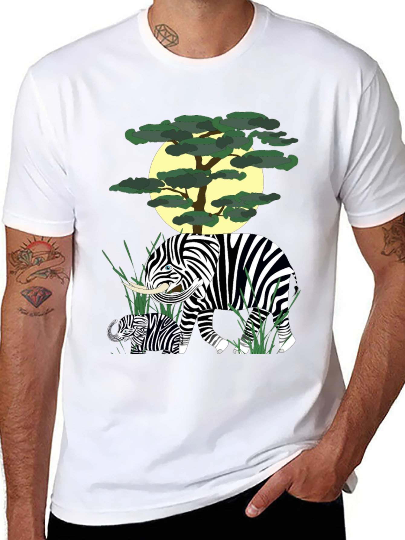 Zebra Elephant Graphic Tee - Unique Animal Print Shirt
