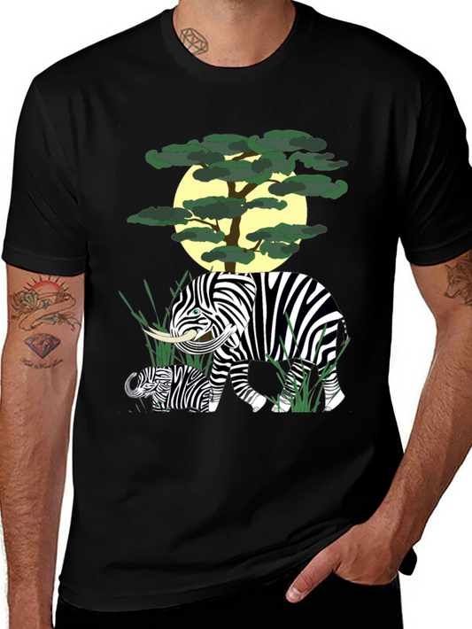 Zebra Elephant Graphic Tee - Unique Animal Print Shirt