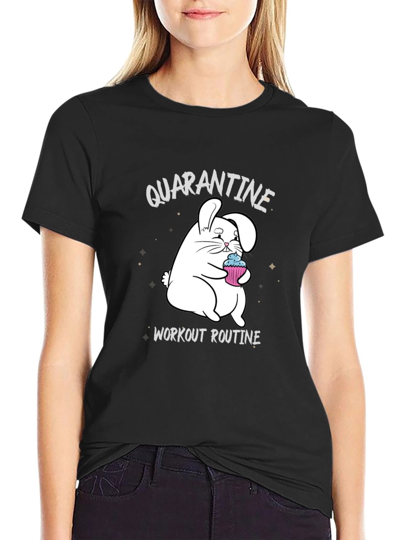 Quarantine Workout Routine Funny Bunny T-Shirt