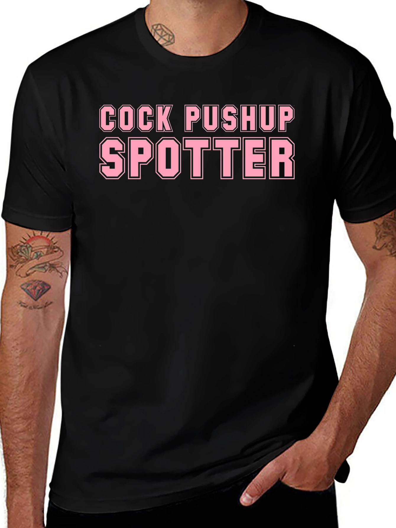 Cock Pushup Spotter Adult Humor Novelty Graphic T-Shirt