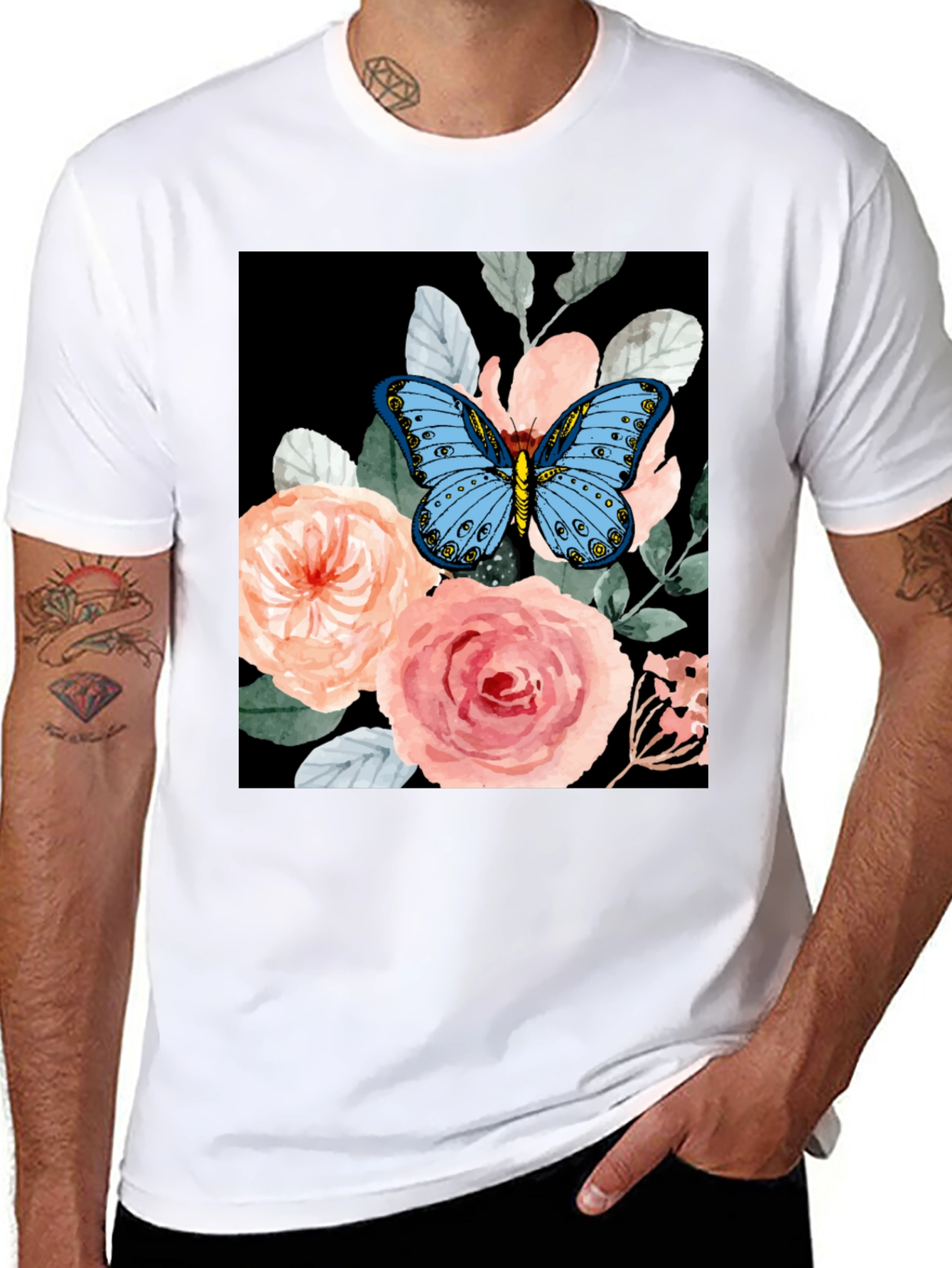 Butterfly Floral Graphic Tee - Black
