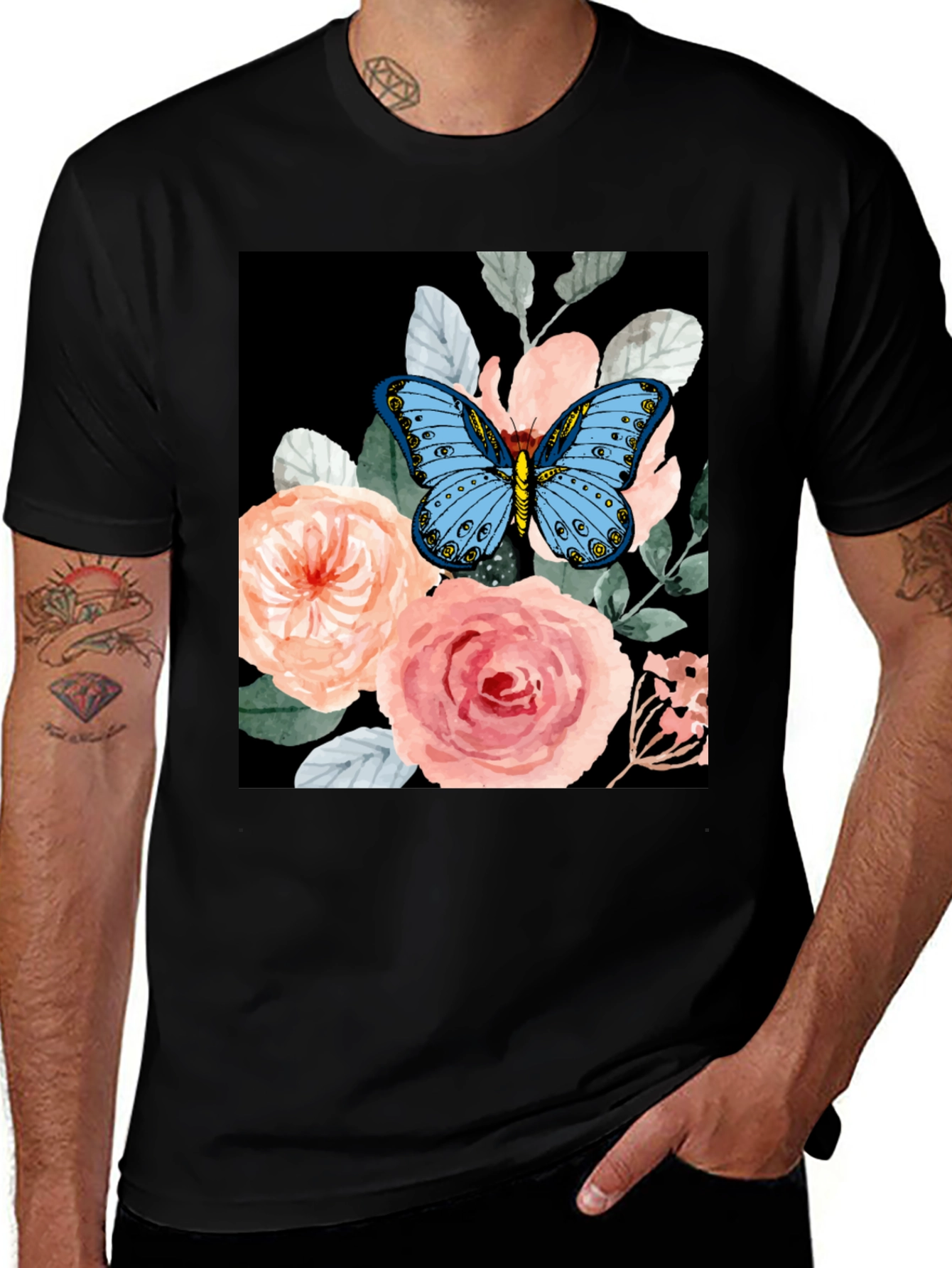 Butterfly Floral Graphic Tee - Black