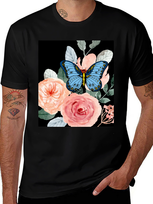 Butterfly Floral Graphic Tee - Black