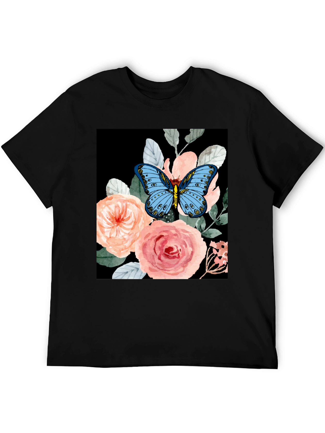 Butterfly Floral Graphic Tee - Black