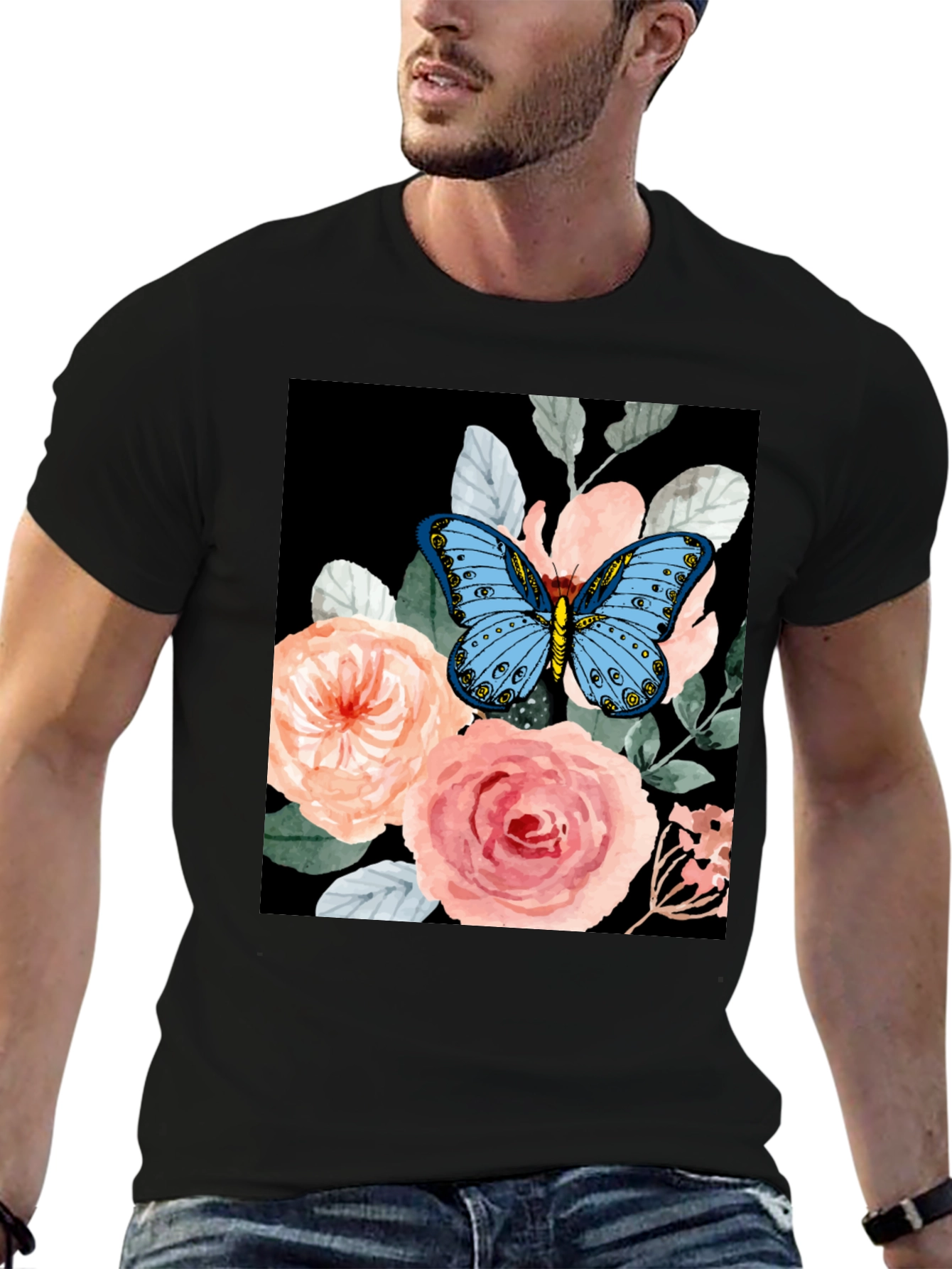 Butterfly Floral Graphic Tee - Black