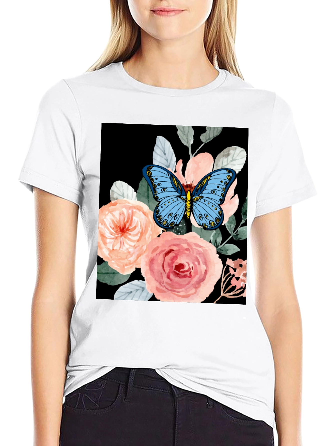 Butterfly Floral Graphic Tee - Black