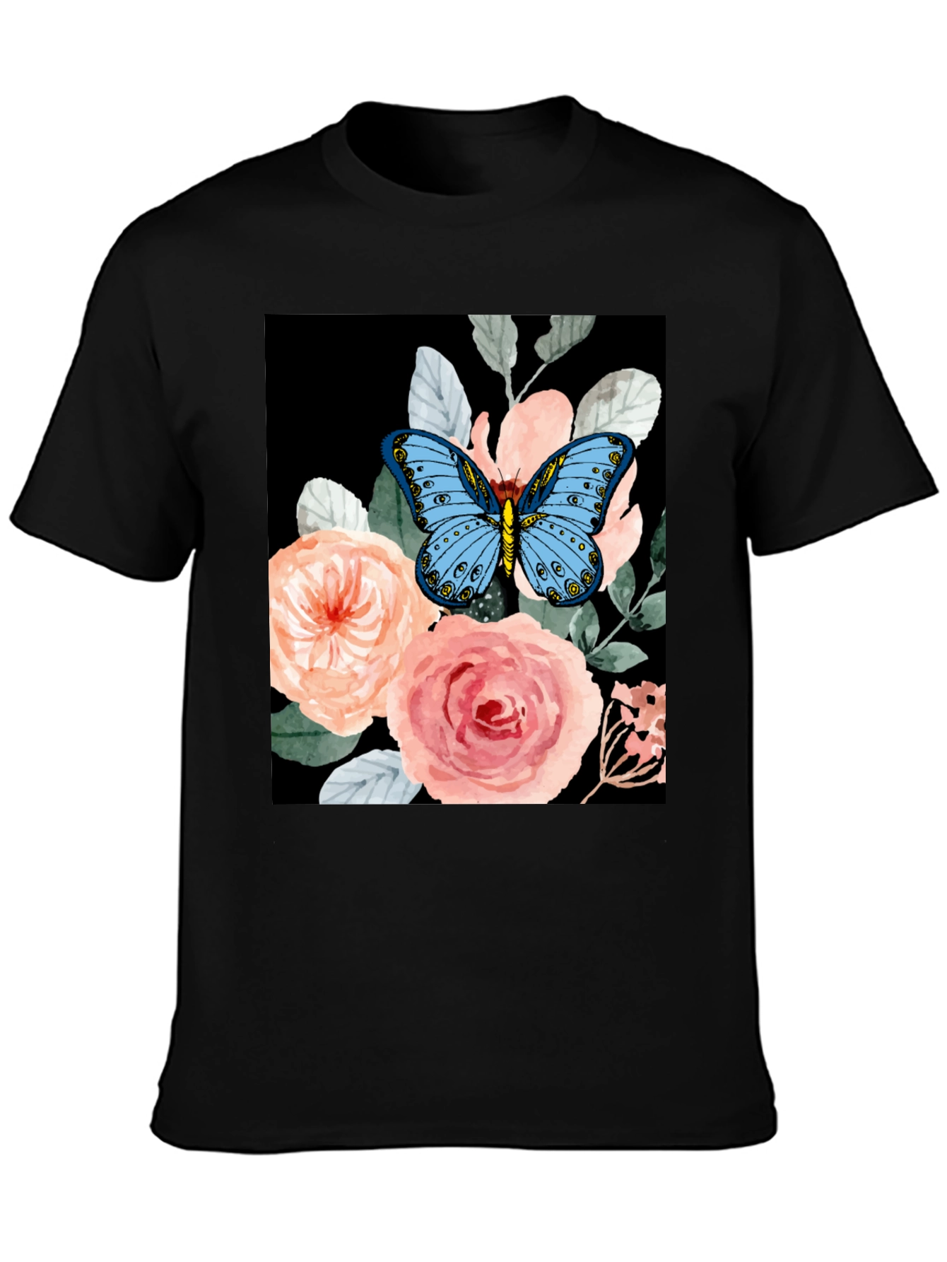 Butterfly Floral Graphic Tee - Black