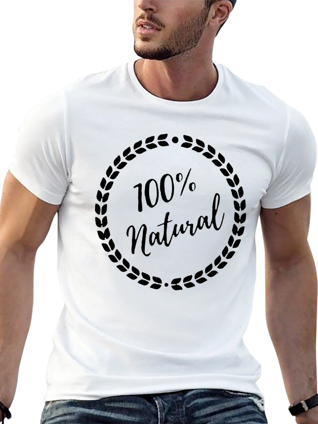 100% Natural Black Graphic Tee - Stylish Mens T-Shirt