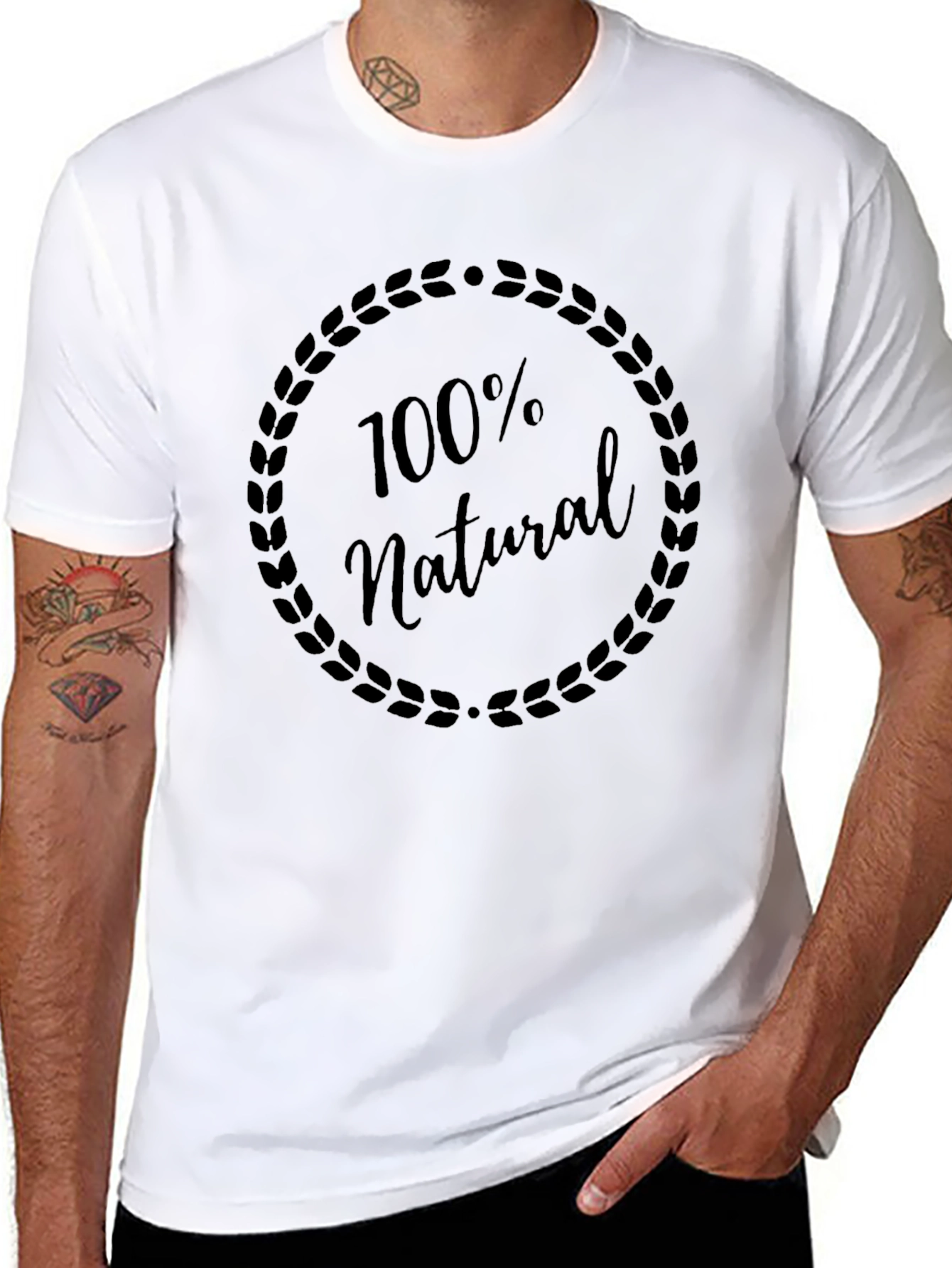 100% Natural Black Graphic Tee - Stylish Mens T-Shirt