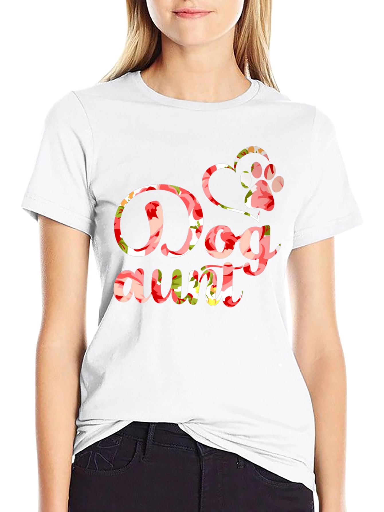Dog Aunt Floral Graphic T-Shirt - Black