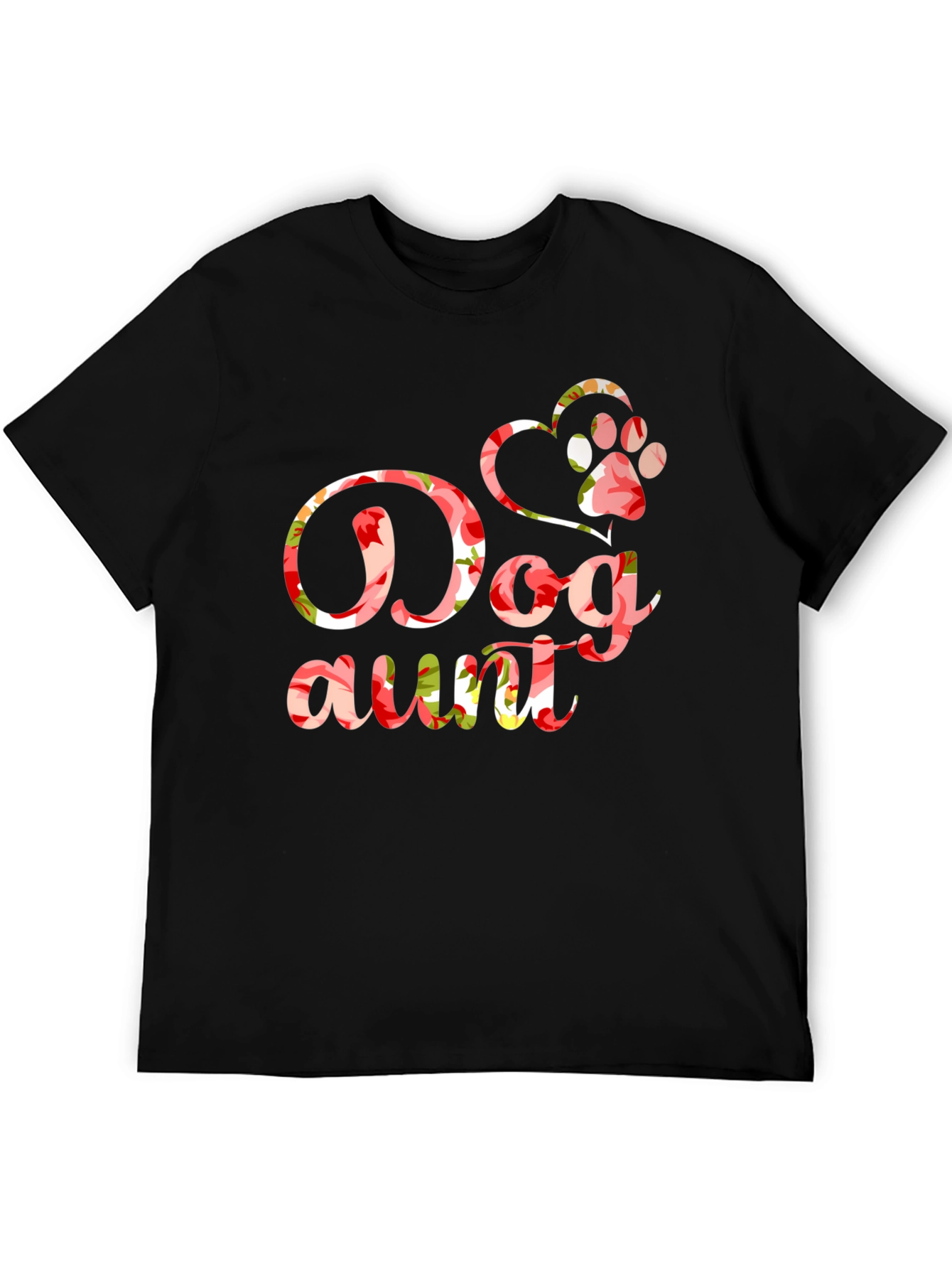 Dog Aunt Floral Graphic T-Shirt - Black