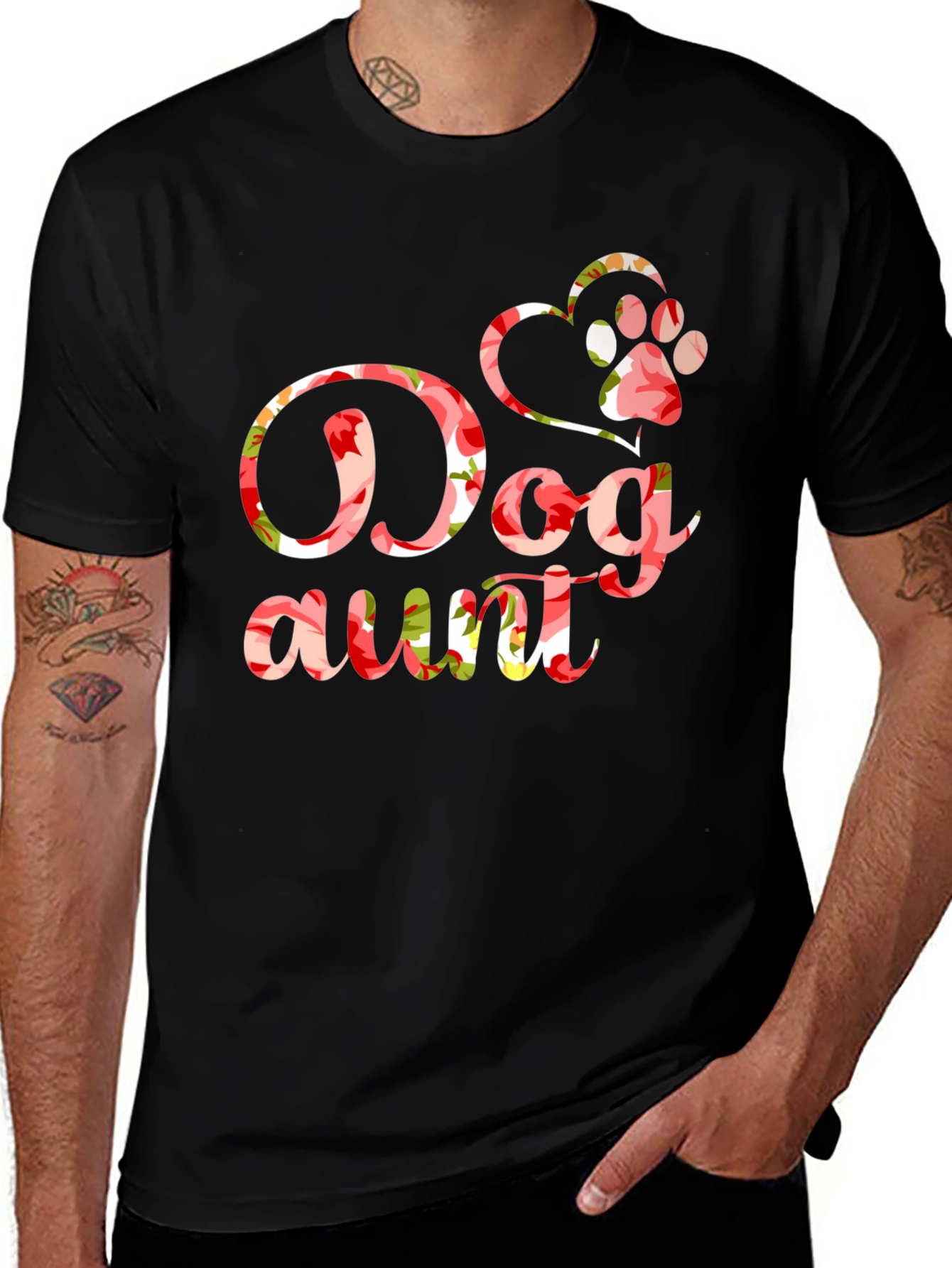 Dog Aunt Floral Graphic T-Shirt - Black