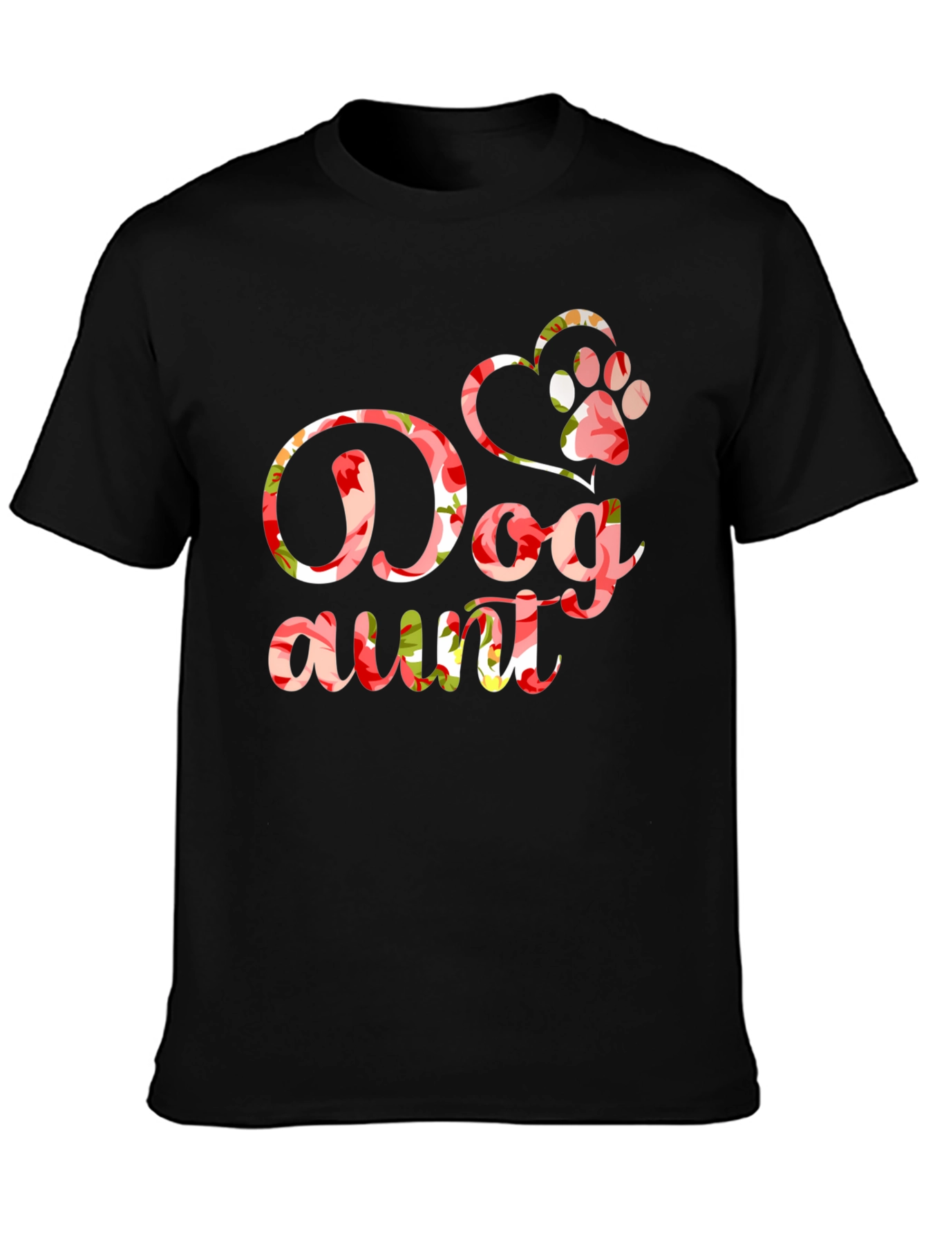 Dog Aunt Floral Graphic T-Shirt - Black