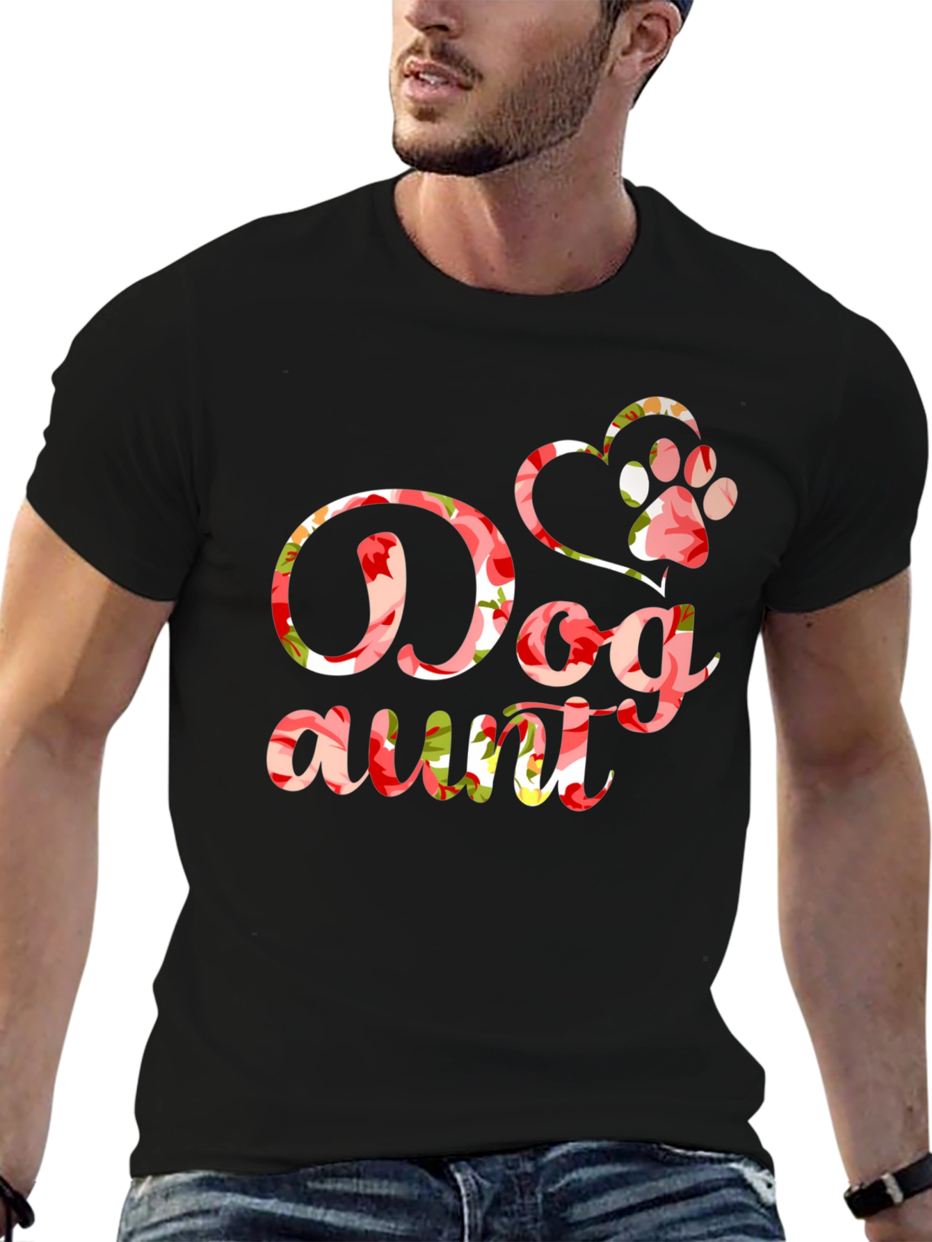 Dog Aunt Floral Graphic T-Shirt - Black