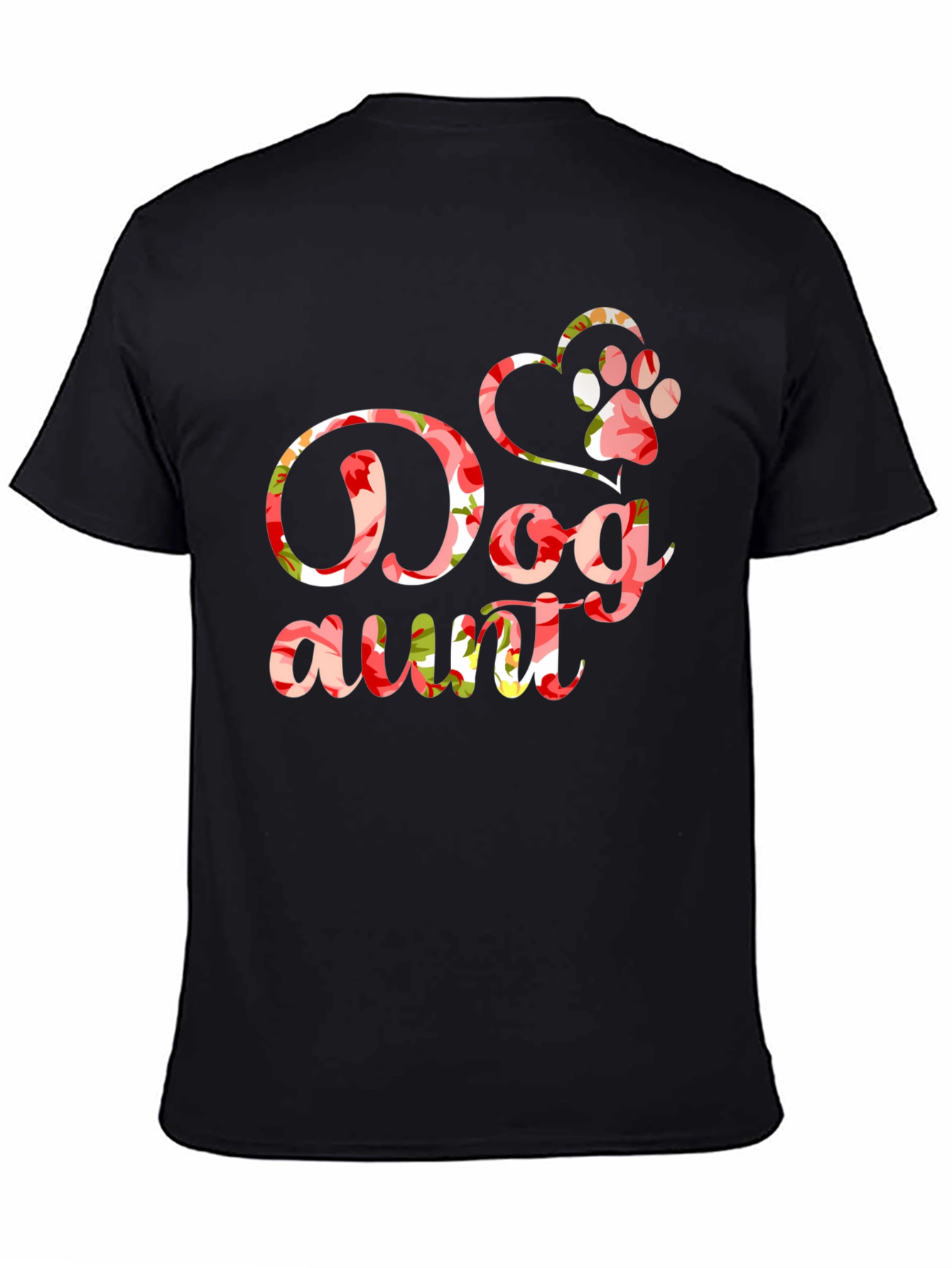 Dog Aunt Floral Graphic T-Shirt - Black