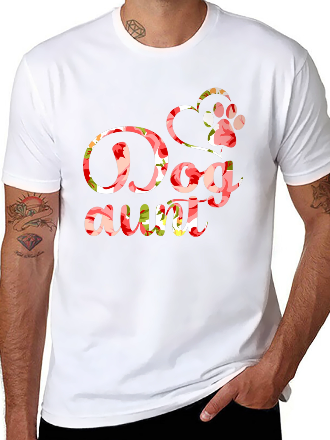 Dog Aunt Floral Graphic T-Shirt - Black