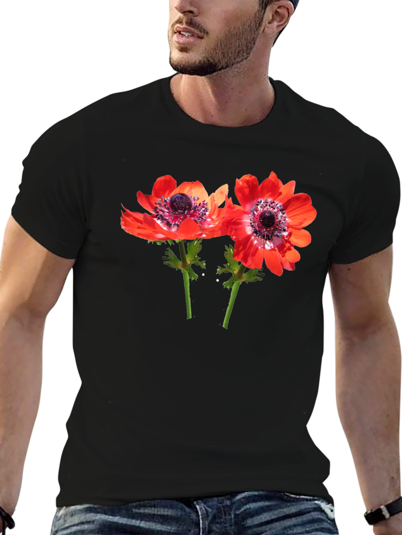 Floral Print Mens Black T-Shirt