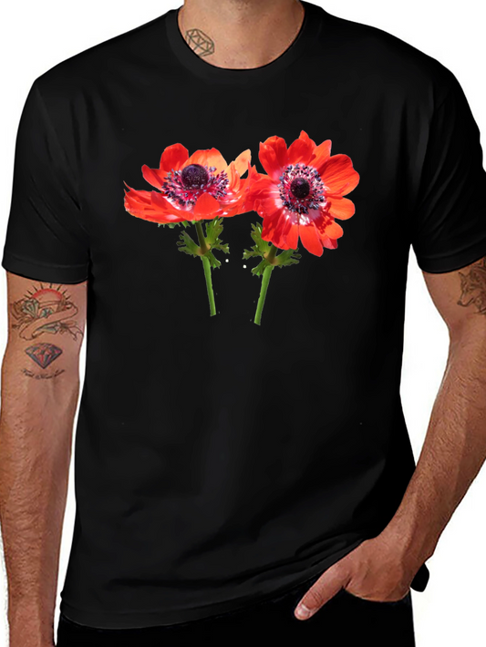 Floral Print Mens Black T-Shirt