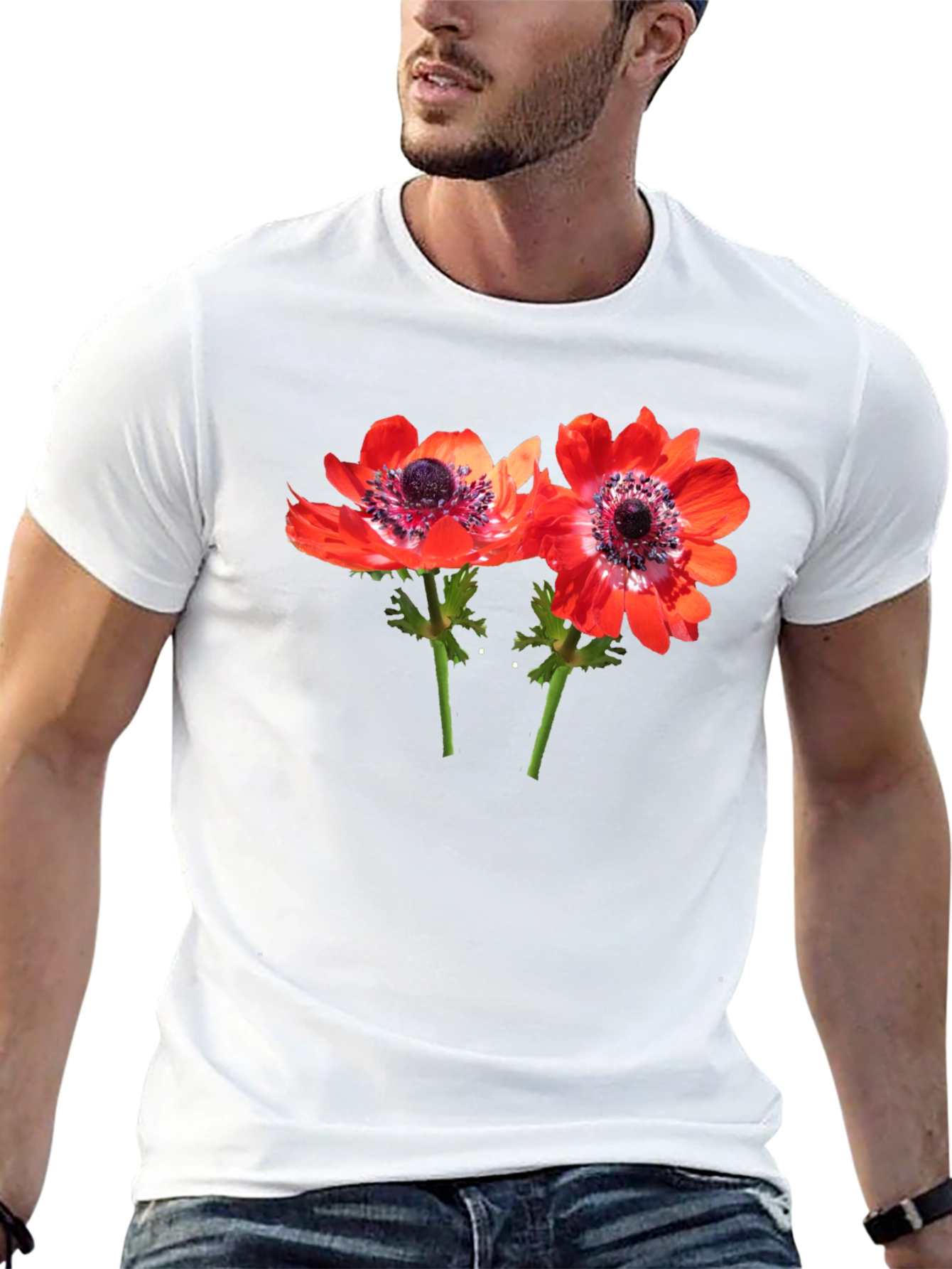 Floral Print Mens Black T-Shirt
