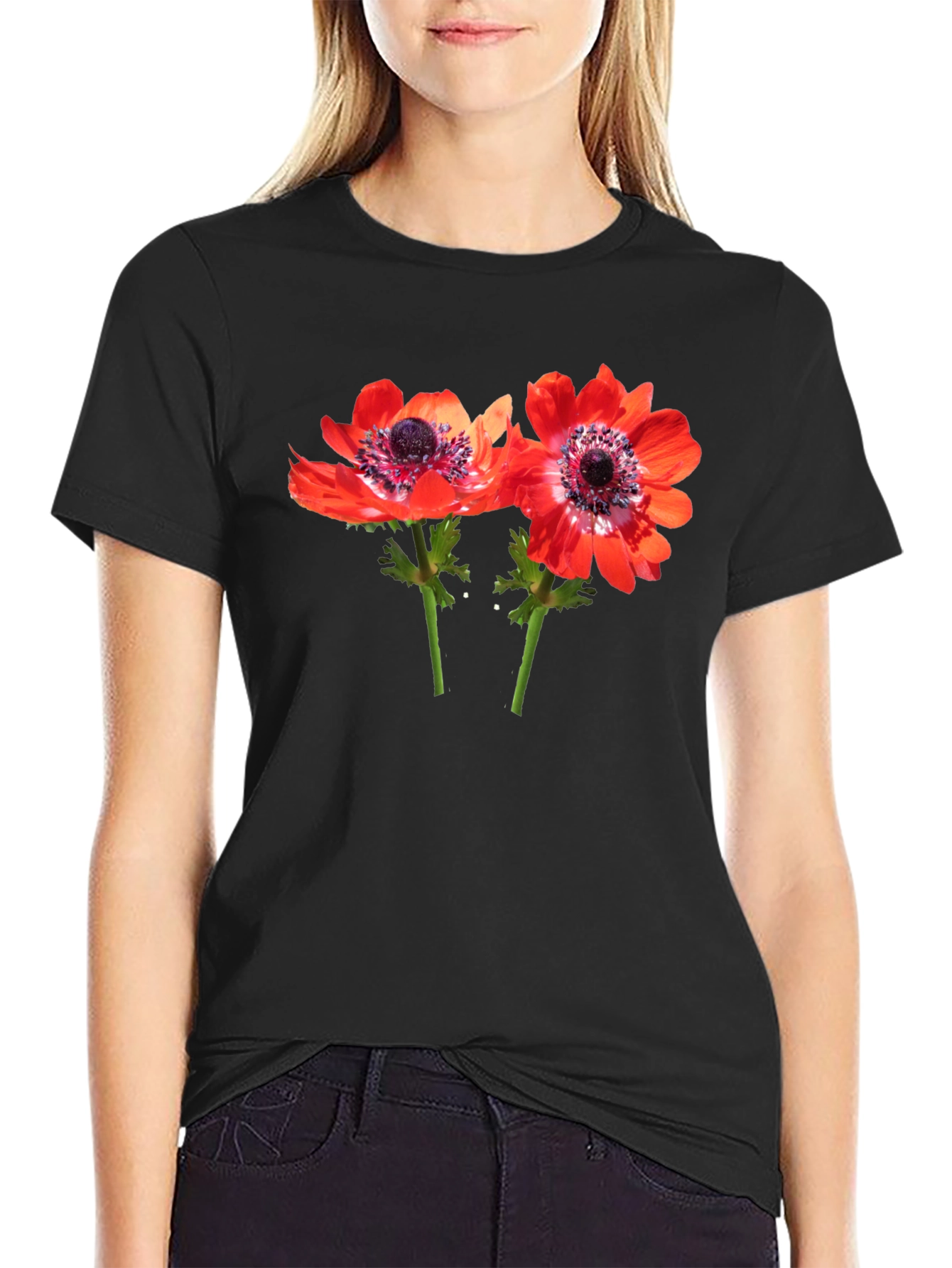 Floral Print Mens Black T-Shirt